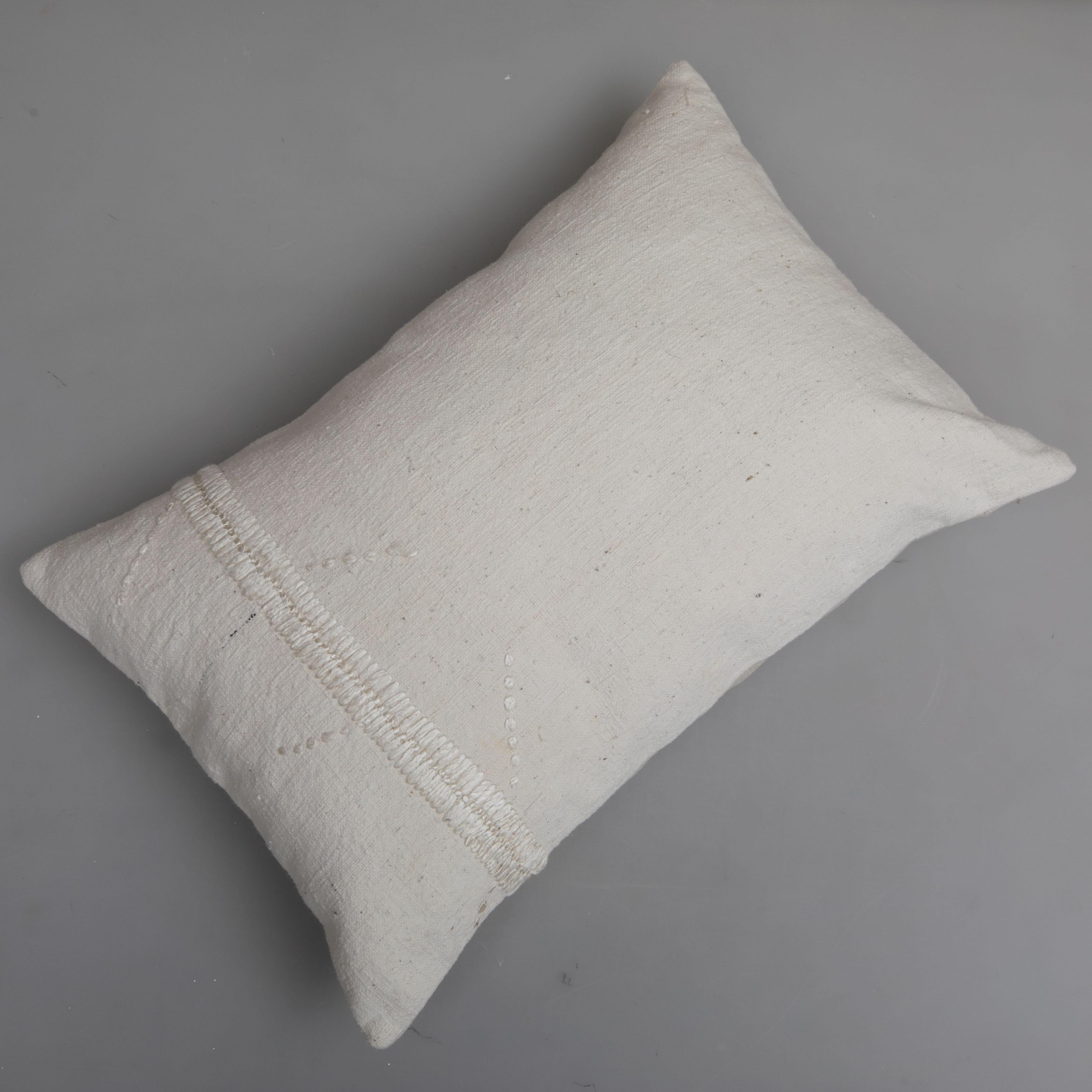 Cotton Ivory Pillow Case Fashioned from a Vintage Anatolian Coverlet, Mid 20th C For Sale