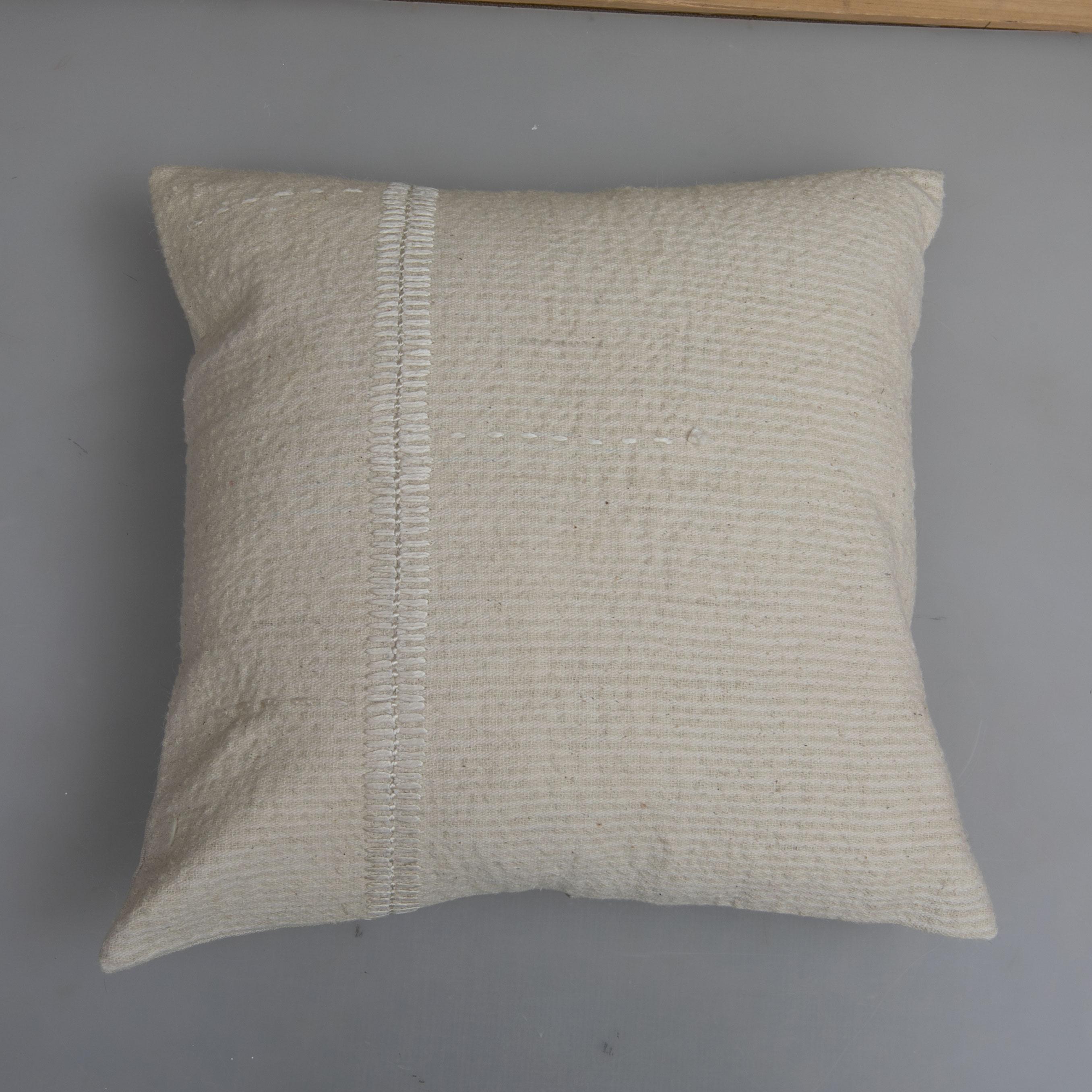Wool Ivory Pillow Case Fashioned from a Vintage Anatolian Coverlet, Mid 20th C For Sale