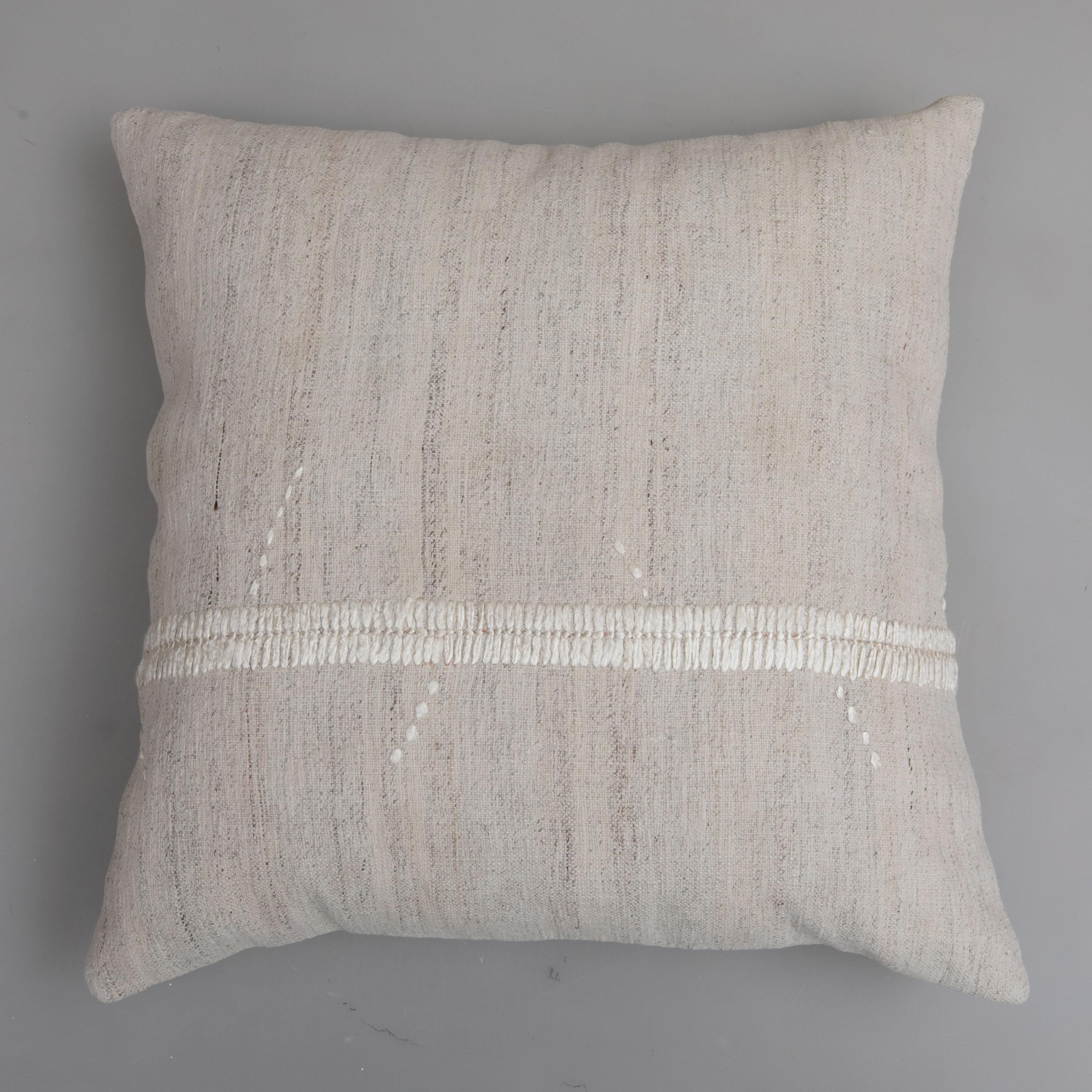 Cotton Ivory Pillow Case Fashioned from a Vintage Anatolian Coverlet, Mid 20th C For Sale