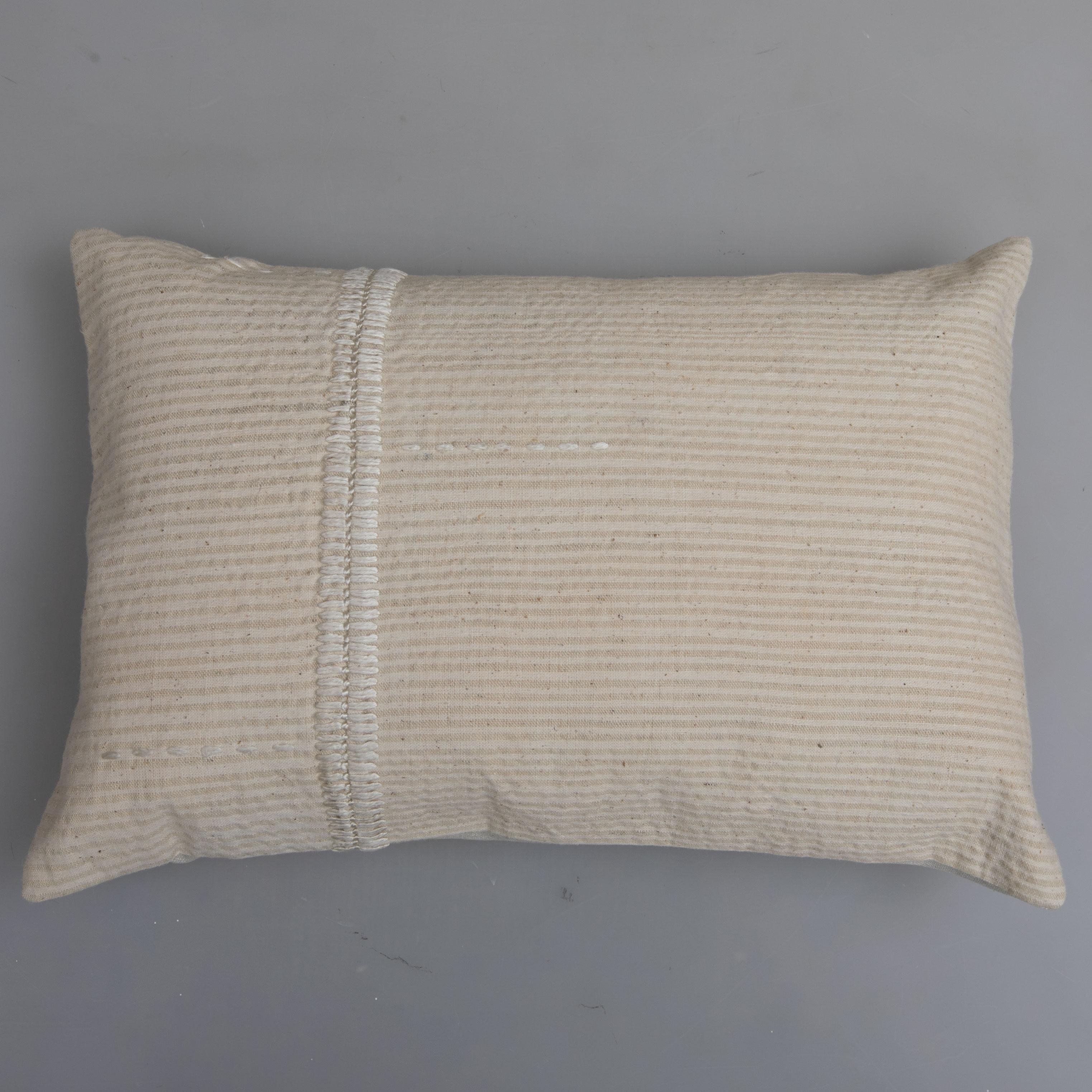 Cotton Ivory Pillow Case Fashioned from a Vintage Anatolian Coverlet, Mid 20th C For Sale