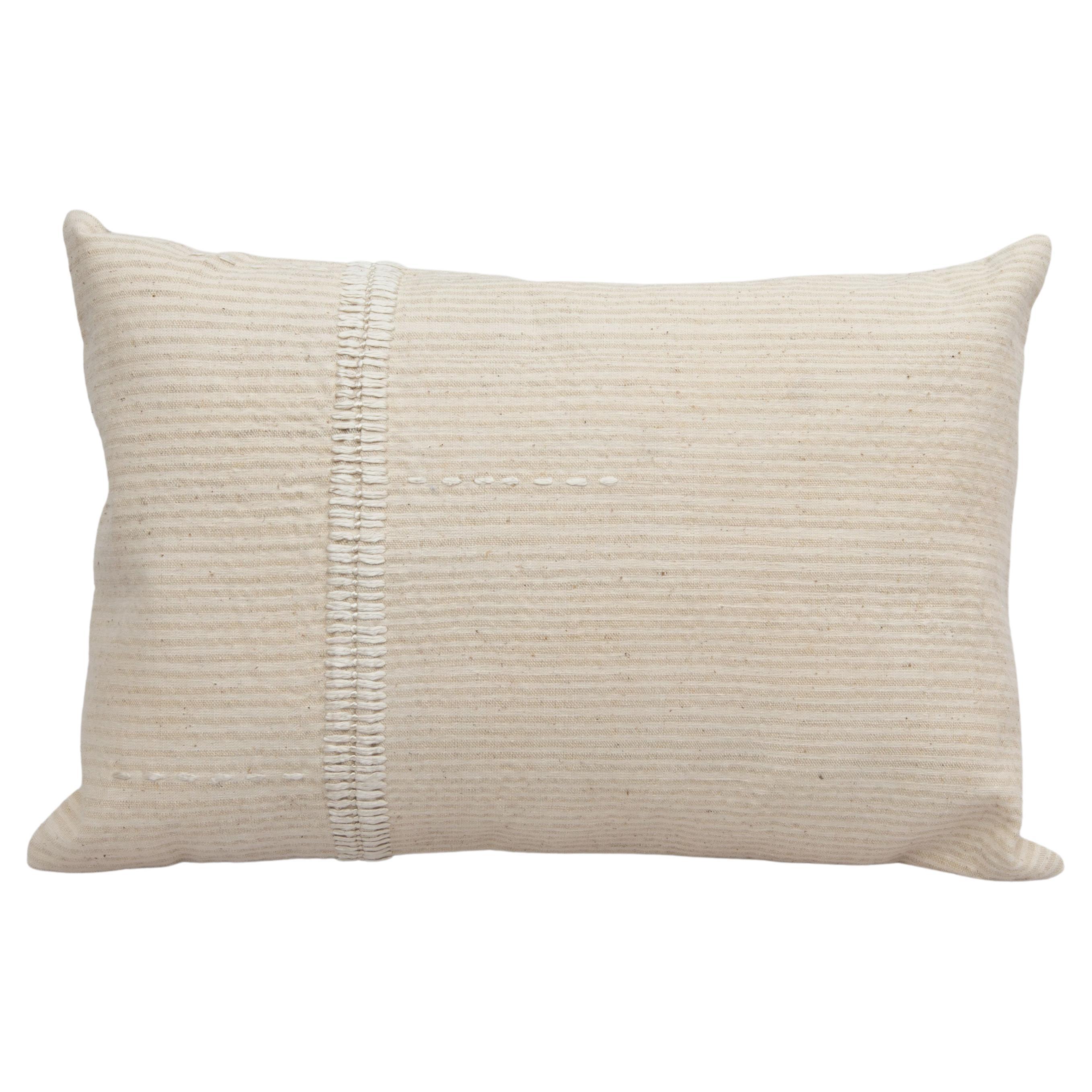 Ivory Pillow Case Fashioned from a Vintage Anatolian Coverlet, Mid 20th C