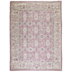 Ivory, Pink and Beige Handmade Wool Distressed Turkish Oushak Rug