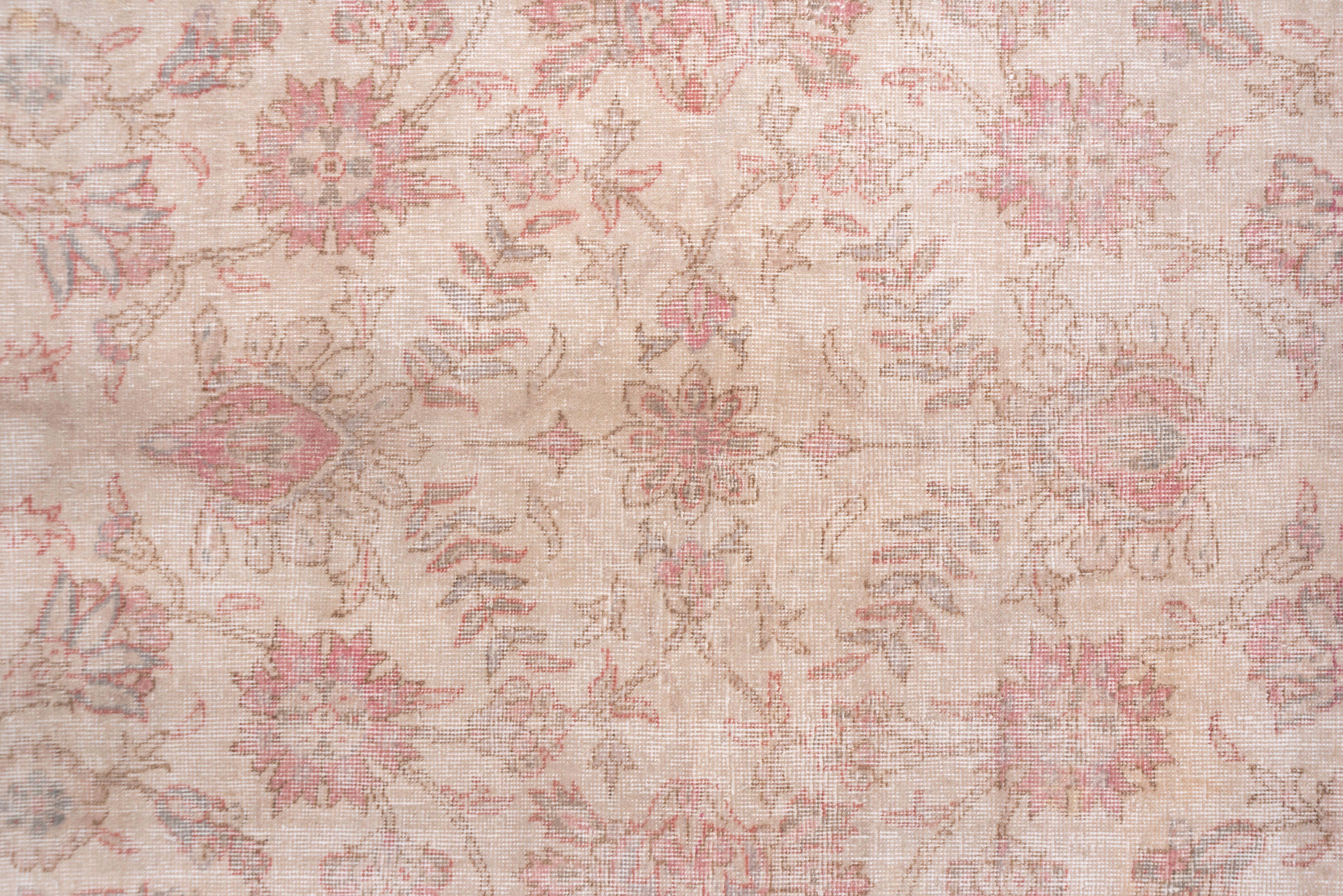 Turkish Ivory and Pink Oushak Carpet, Lightly Distressed
