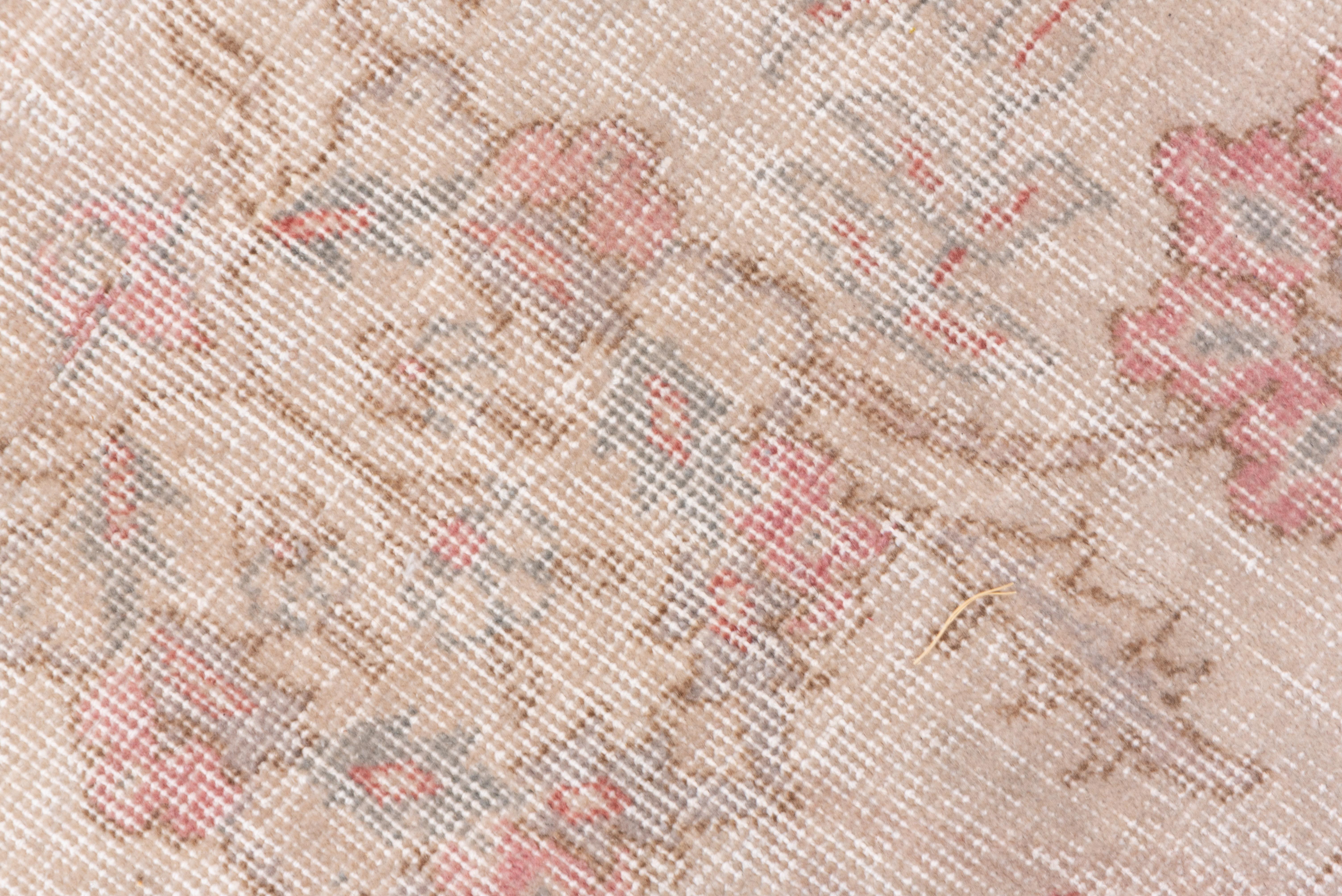 Hand-Knotted Ivory and Pink Oushak Carpet, Lightly Distressed