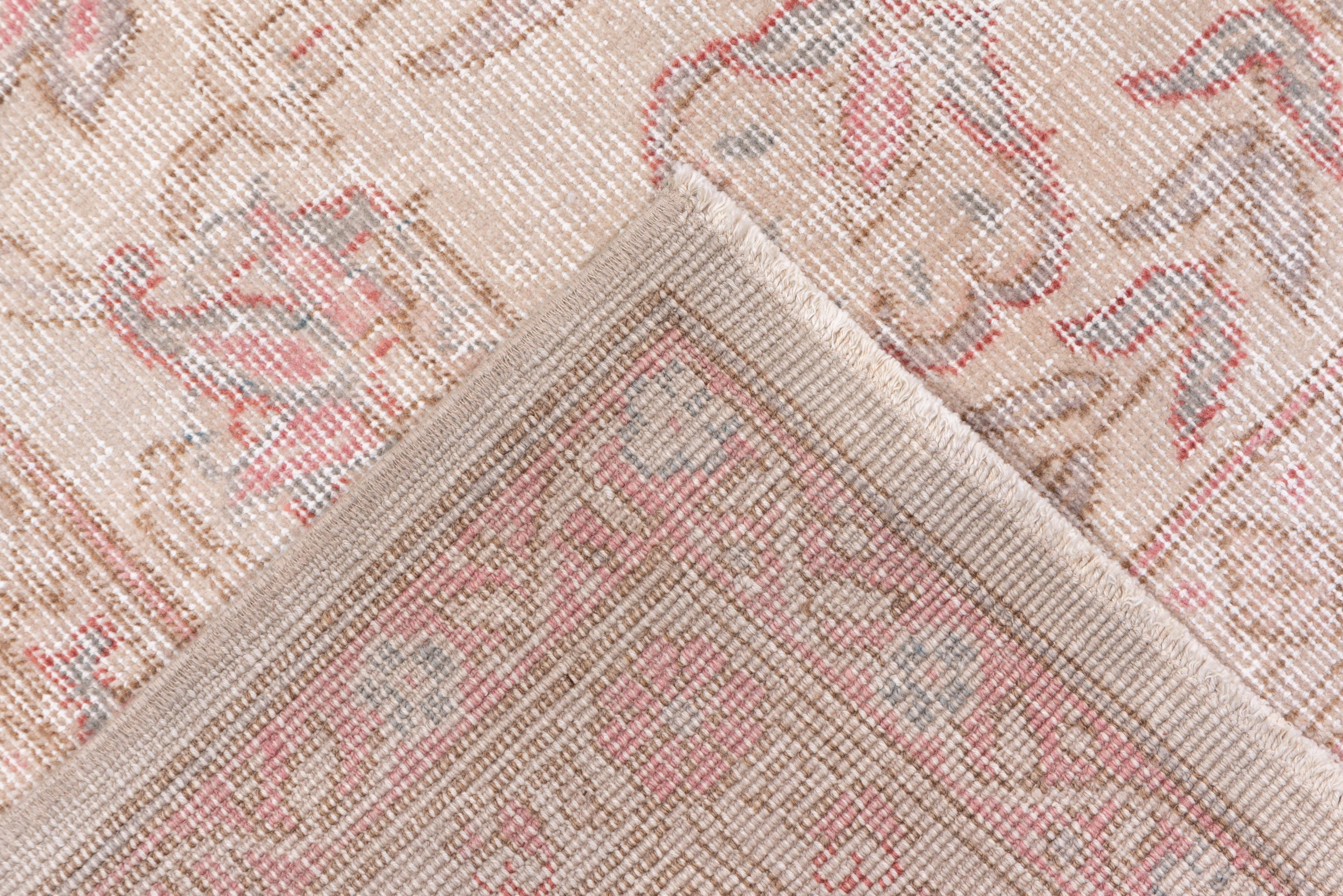 Mid-20th Century Ivory and Pink Oushak Carpet, Lightly Distressed