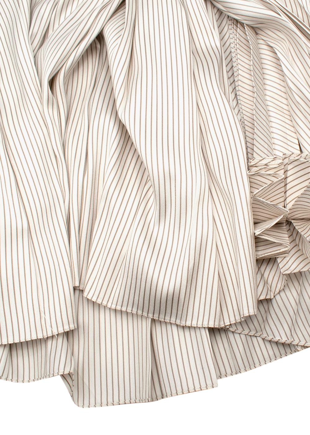 Ivory Pinstripe Pleated Silk Skirt In Excellent Condition For Sale In London, GB