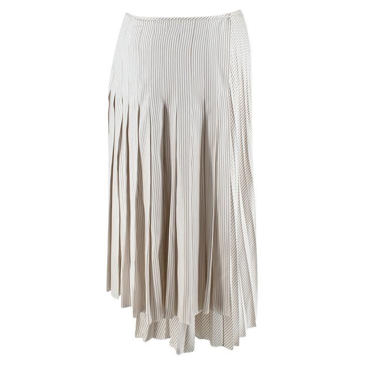 Ivory Pinstripe Pleated Silk Skirt For Sale