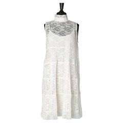 Ivory pleated lace dress without sleeves See By Chloé