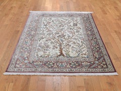 Ivory Pure Silk Persian Qum Signed 600 KPSI Tree of Life Hand Knotted Oriental