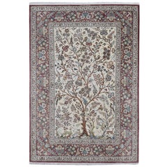 Ivory Pure Silk Persian Qum Signed 600 KPSI Tree of Life Hand Knotted Oriental