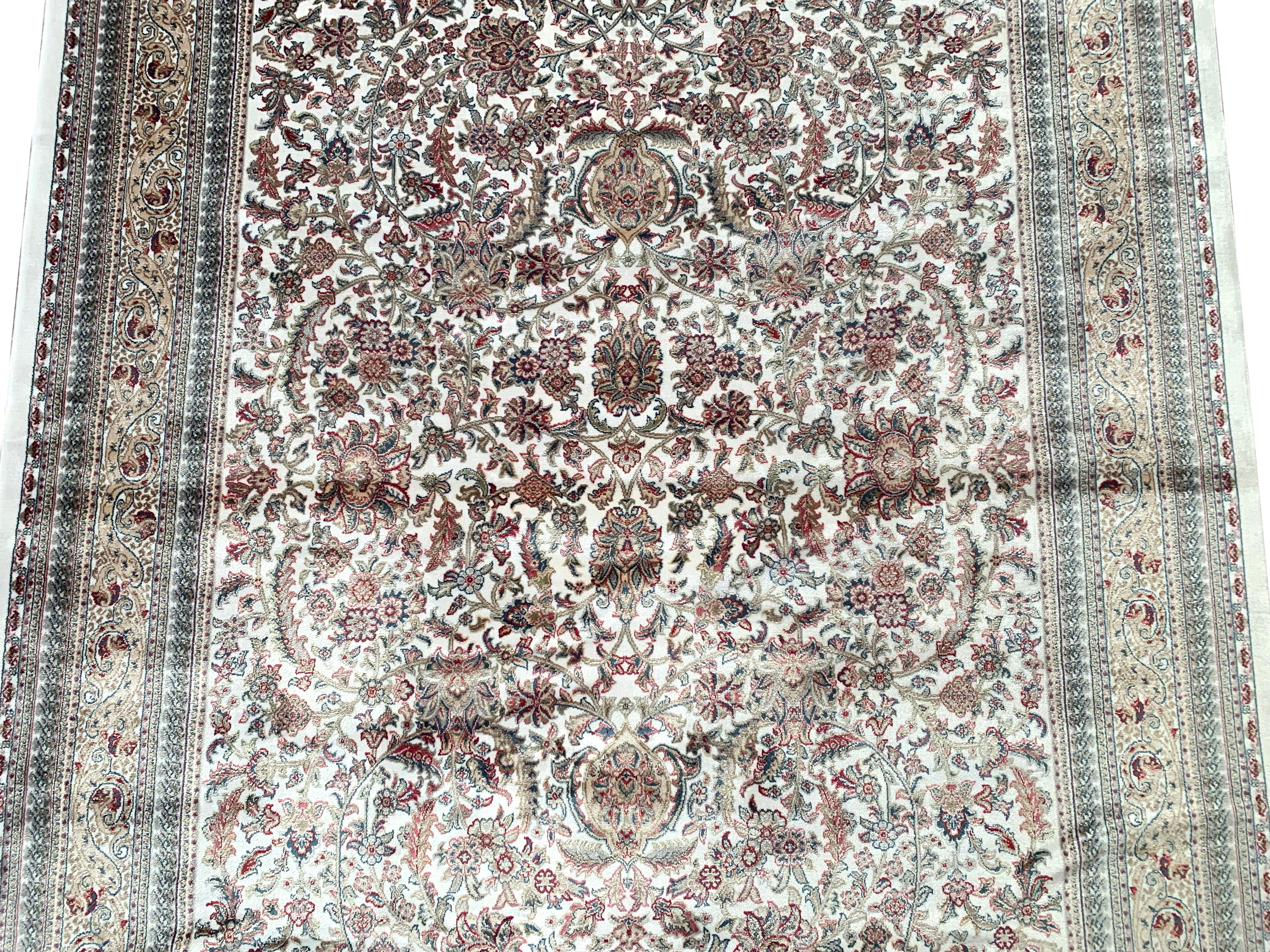 Türkischer Teppich aus reiner Seide, elfenbeinfarben, 1000 KPSI (Maschinell gefertigt) im Angebot