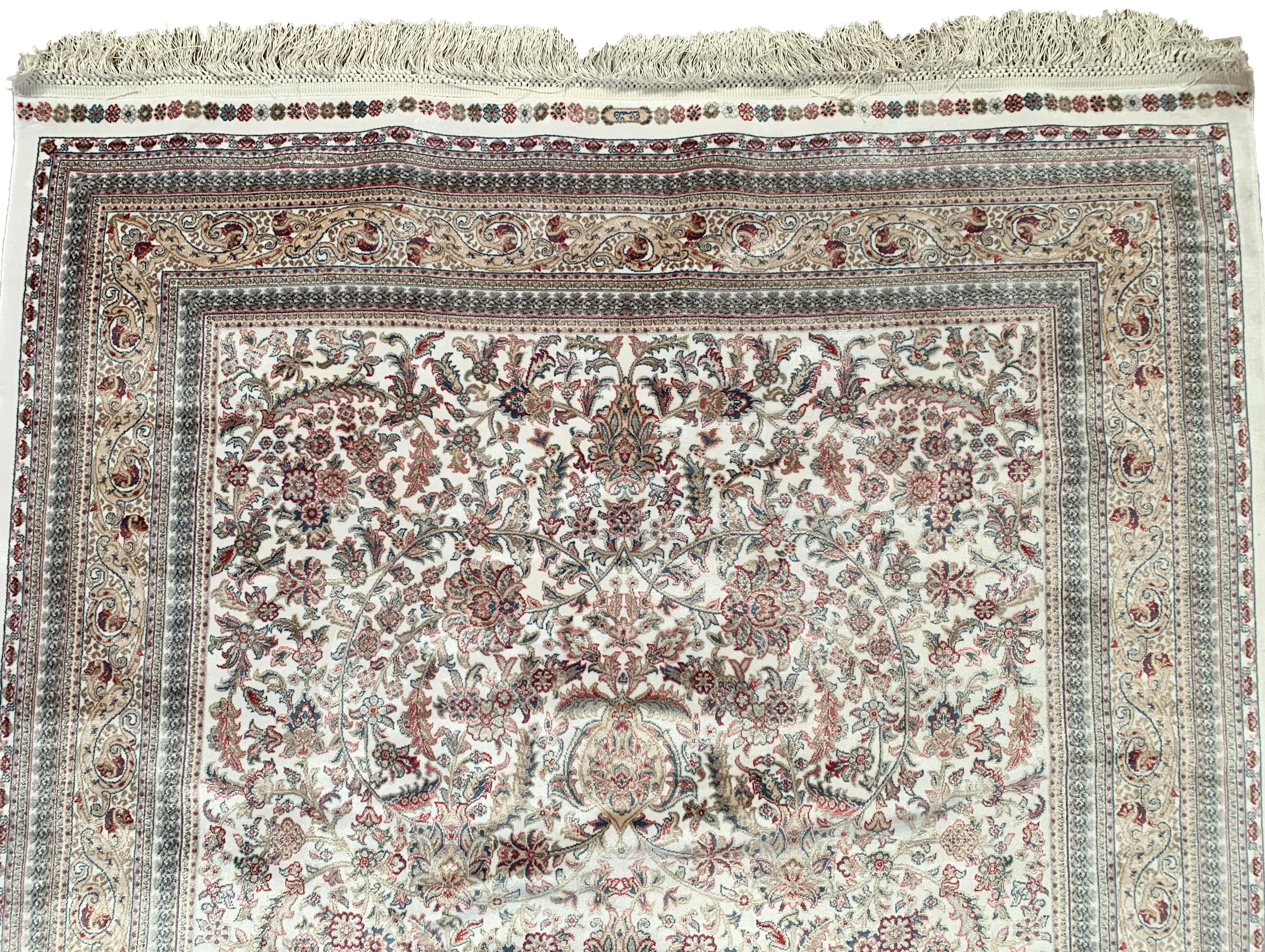 Ivory Pure Silk Turkish Rug, 1000 KPSI In New Condition For Sale In Laguna Hills, CA