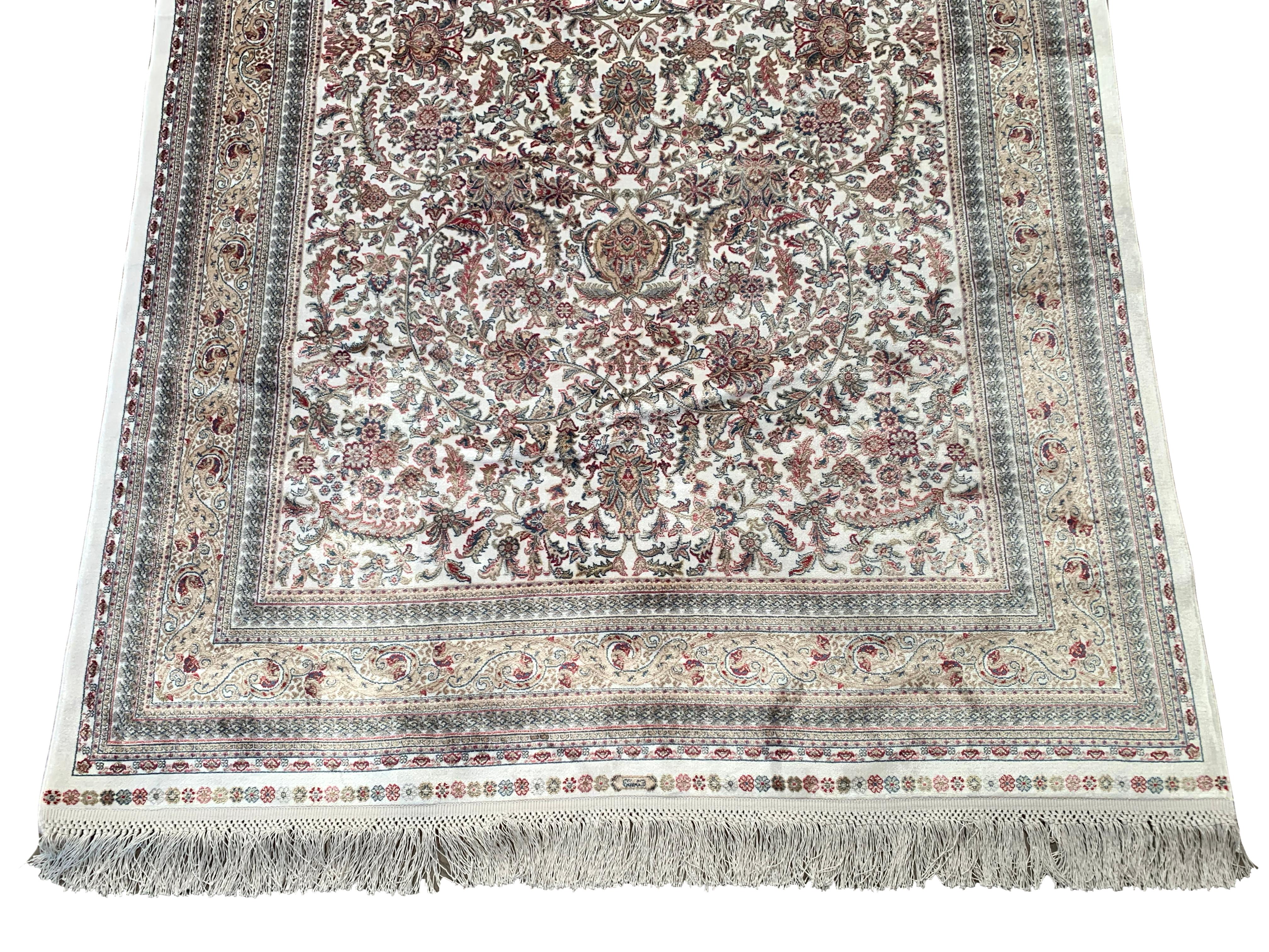 Contemporary Ivory Pure Silk Turkish Rug, 1000 KPSI For Sale