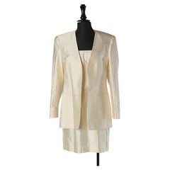Ivory raw silk jacket and backless dress ensemble GUY LAROCHE Boutique