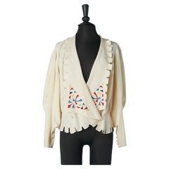 Ivory raw silk shirt with blue, yellow and red thread embroideries Circa 1920's