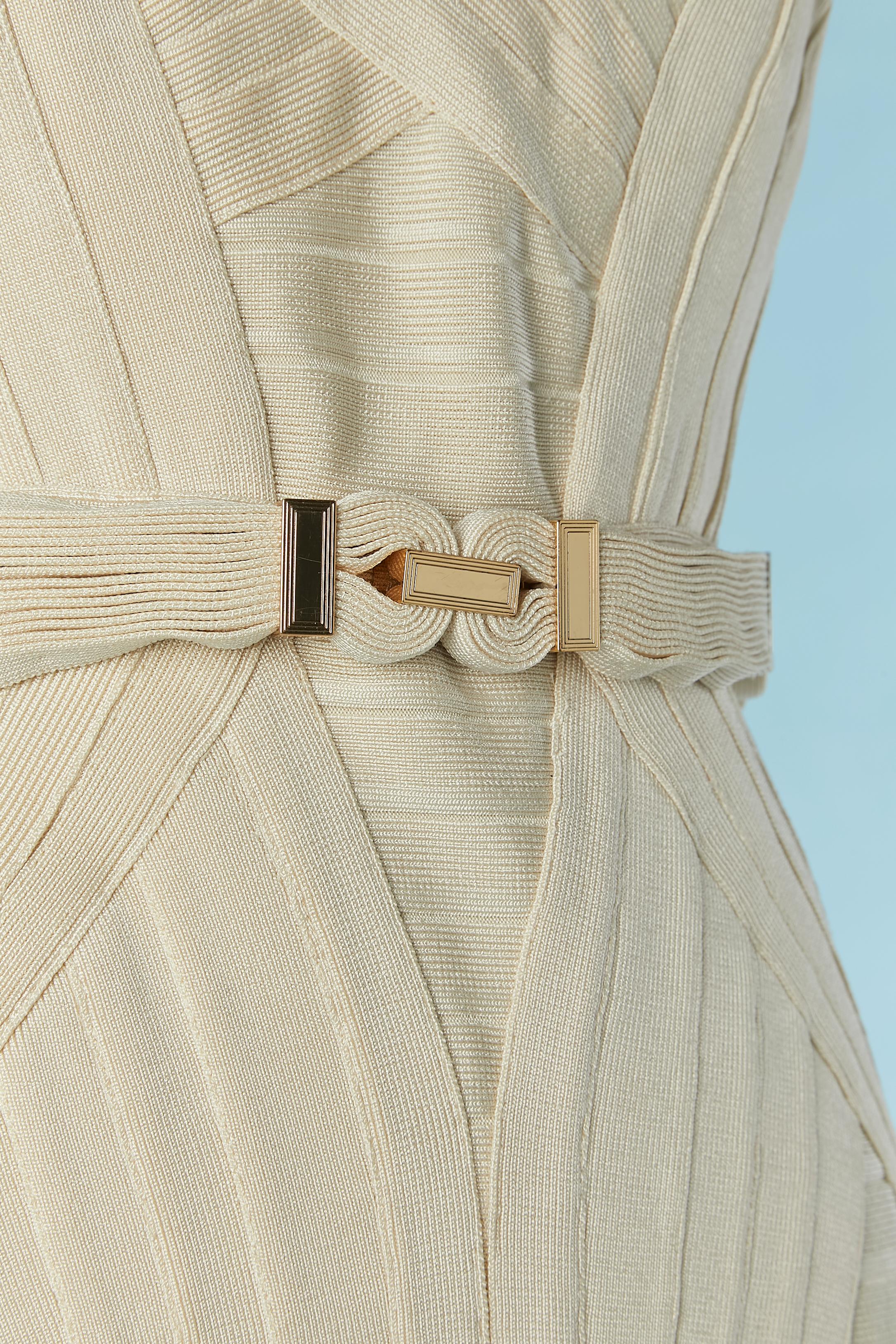 Beige Abito bustier in jersey di rayon avorio con cintura Hervé Léger NUOVO con etichetta in vendita