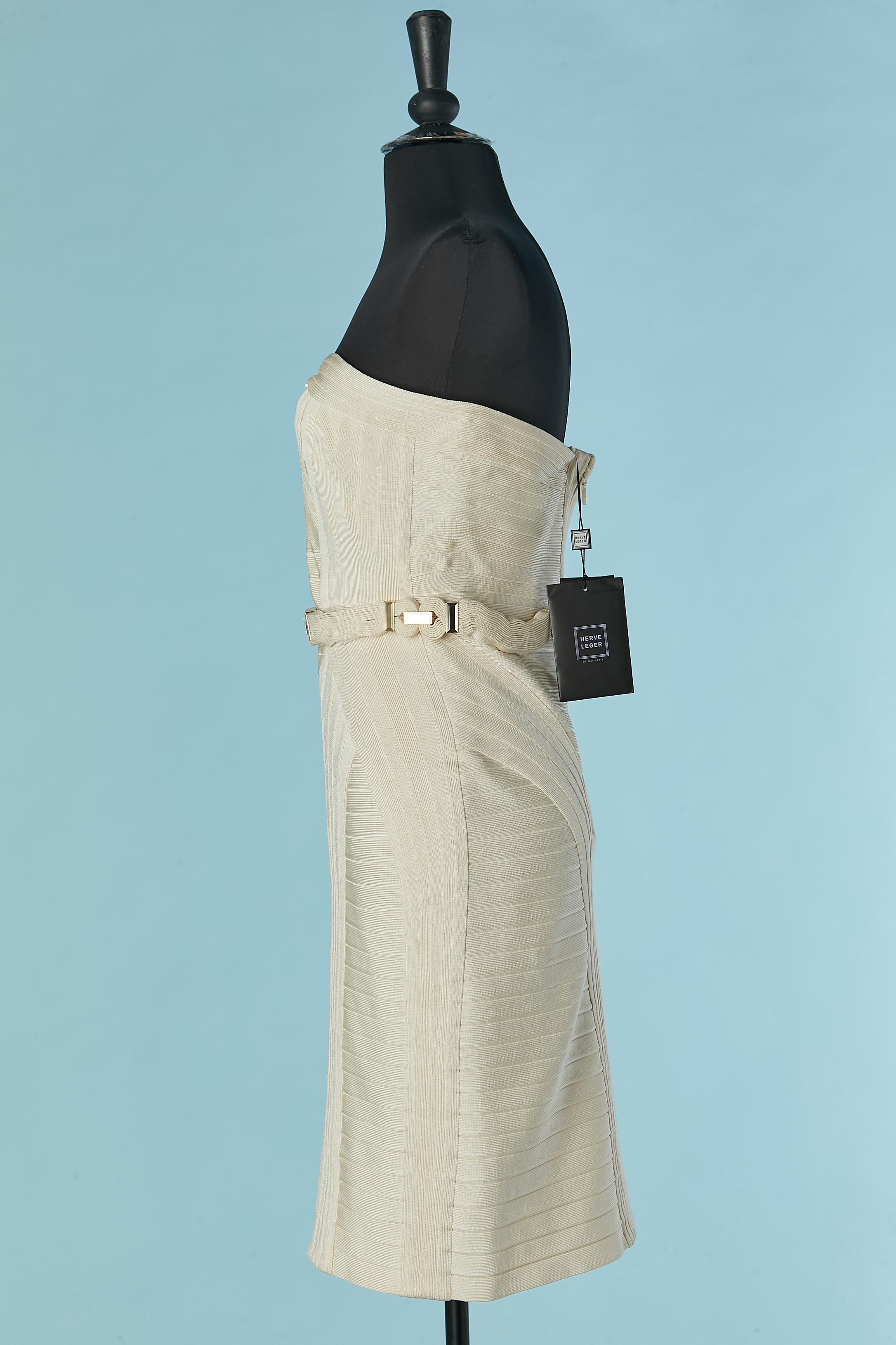 Donna Abito bustier in jersey di rayon avorio con cintura Hervé Léger NUOVO con etichetta in vendita