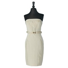 Robe bustier en jersey de rayonne ivoire avec ceinture Hervé Léger NEUF avec étiquette
