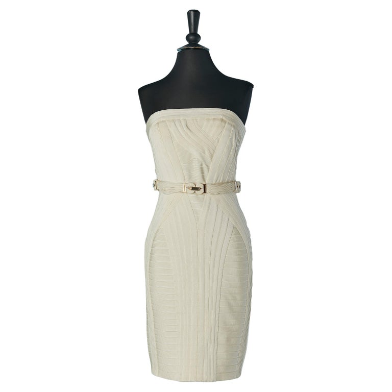 Ivory rayon jersey bustier dress with belt Herv Lger NEW with tag For  Sale at 1stDibs
