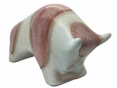 Ivory & Red Glazed Bull Statue Fat Lava Ceramic by Otto Keramik, Germany, 1970s