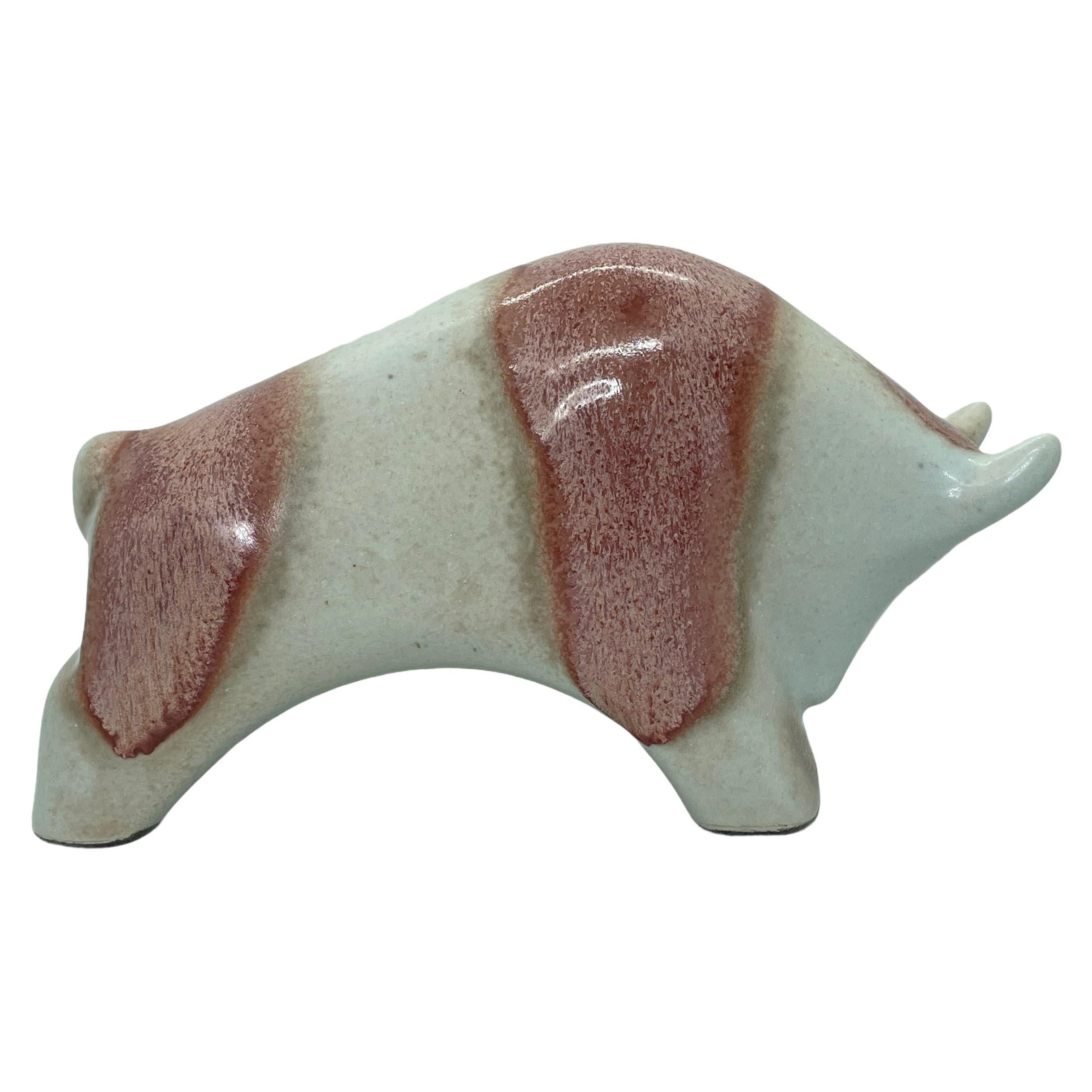 Ivory & Red Glazed Bull Statue Fat Lava Ceramic by Otto Keramik, Germany, 1970s