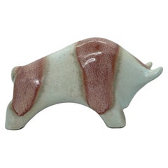 Retro Ivory & Red Glazed Bull Statue Fat Lava Ceramic by Otto Keramik, Germany, 1970s