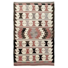 Kilim avorio e rosa - Tappeto tribale turco a tessitura piatta in stile Navajo (3
x5
)