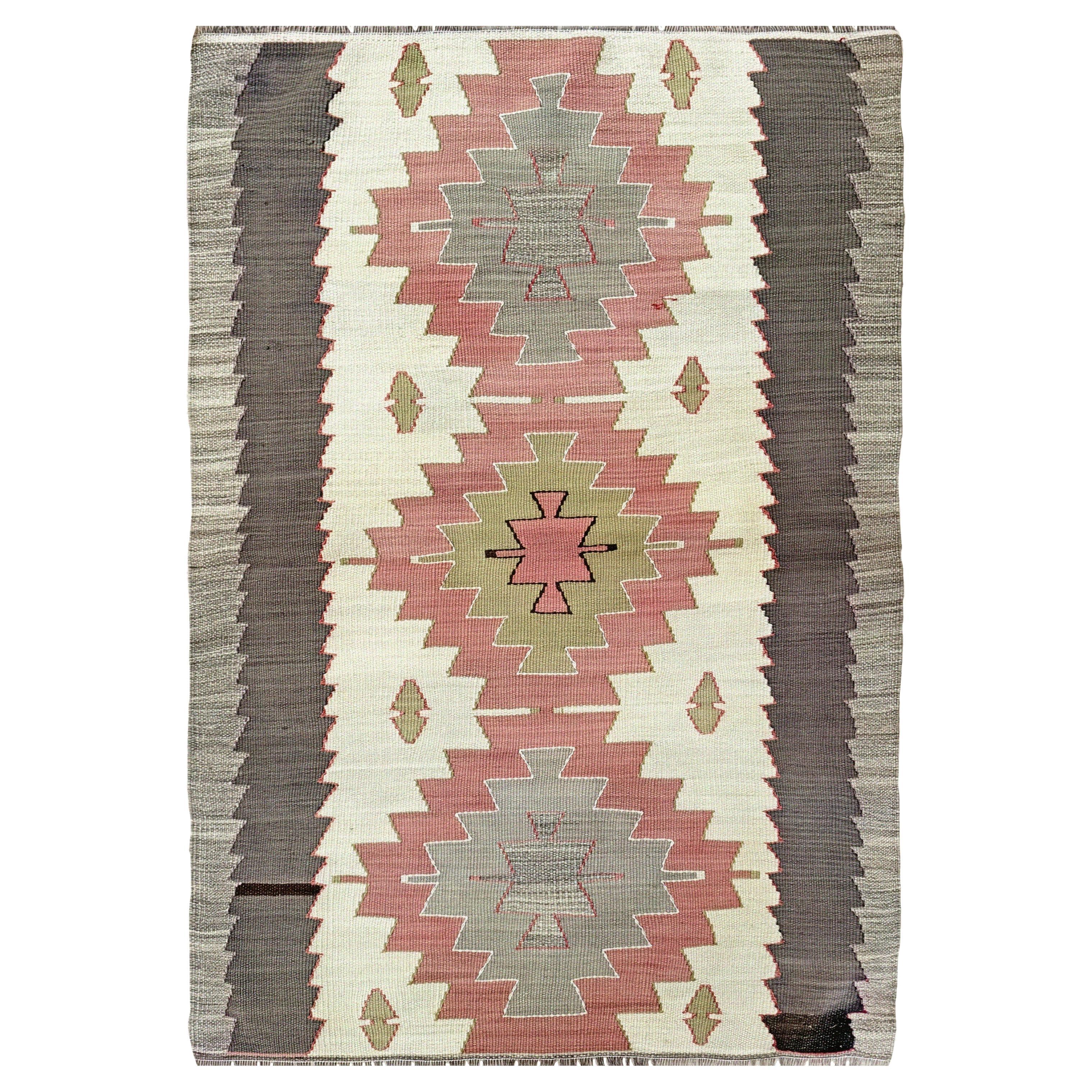 Elfenbein
Rose Mut Kelim - • Türkischer Flachgewebe-Teppich im Navajo-Stil (3
x5
)