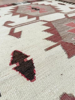Ivory & Rose Red Mut Kilim • Navajo-Style Tribal Turkish Flatweave Rug (3'x5')