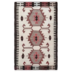 Elfenbein 
Rosenrot Mut Kilim - • Türkischer Flachgewebeteppich im Navajo-Stil (3
x5
)
