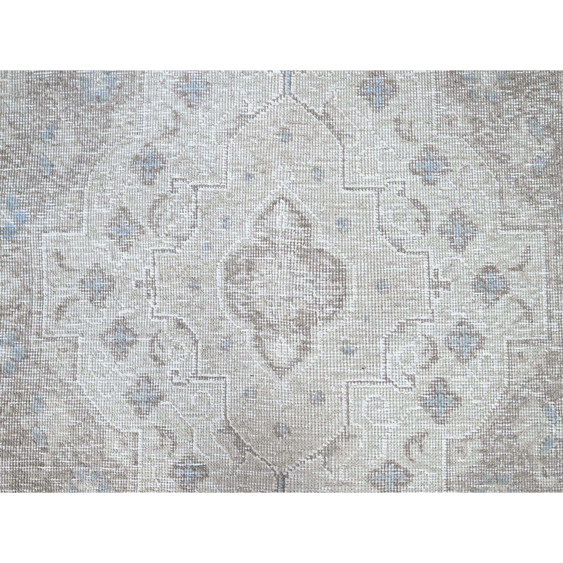 Ivory Rustic Look Wool Hand Knotted Vintage Persian White Wash Tabriz Clean Rug For Sale 4