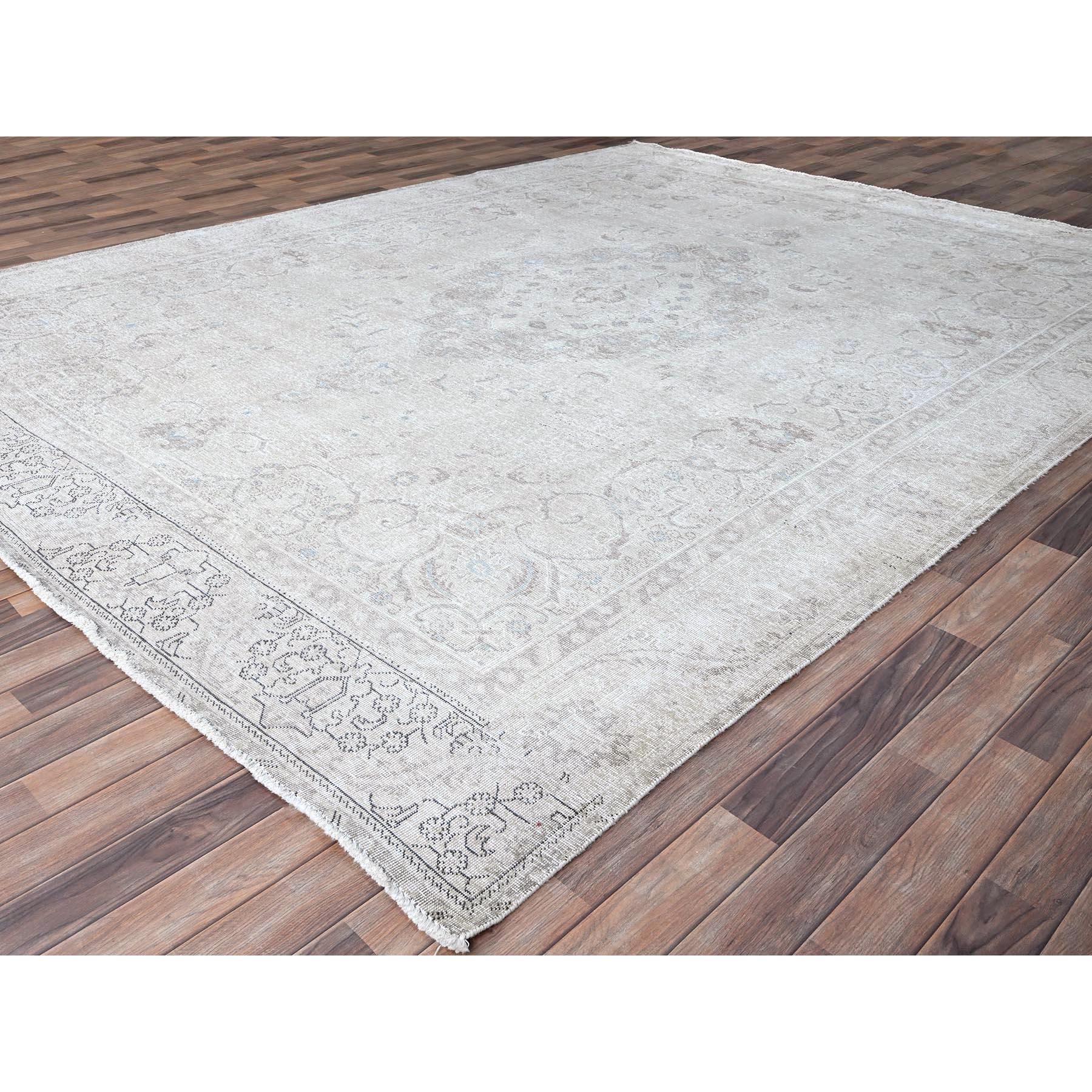 Ivory Rustic Look Wool Hand Knotted Vintage Persian White Wash Tabriz Clean Rug In Good Condition For Sale In Carlstadt, NJ