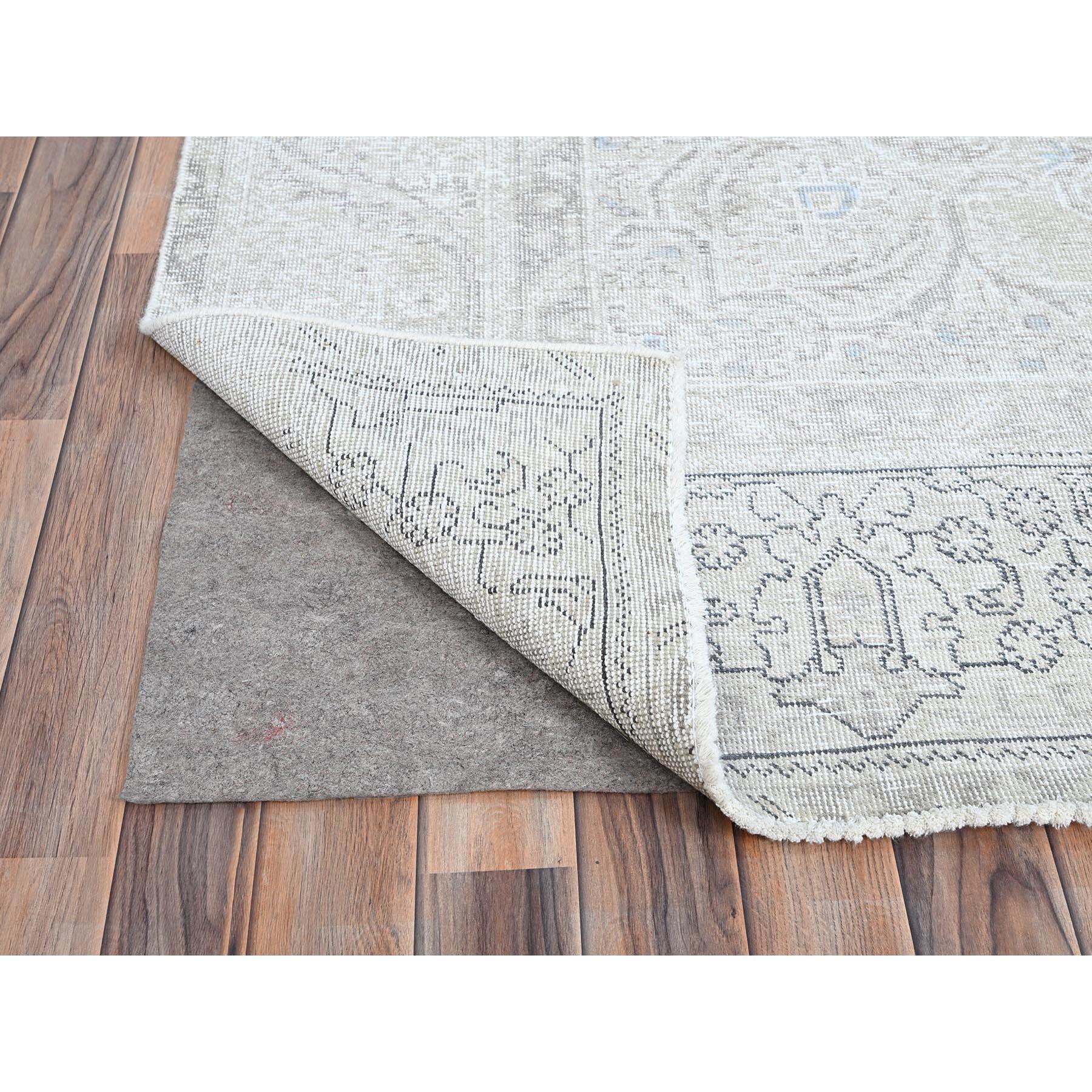 Mid-20th Century Ivory Rustic Look Wool Hand Knotted Vintage Persian White Wash Tabriz Clean Rug For Sale