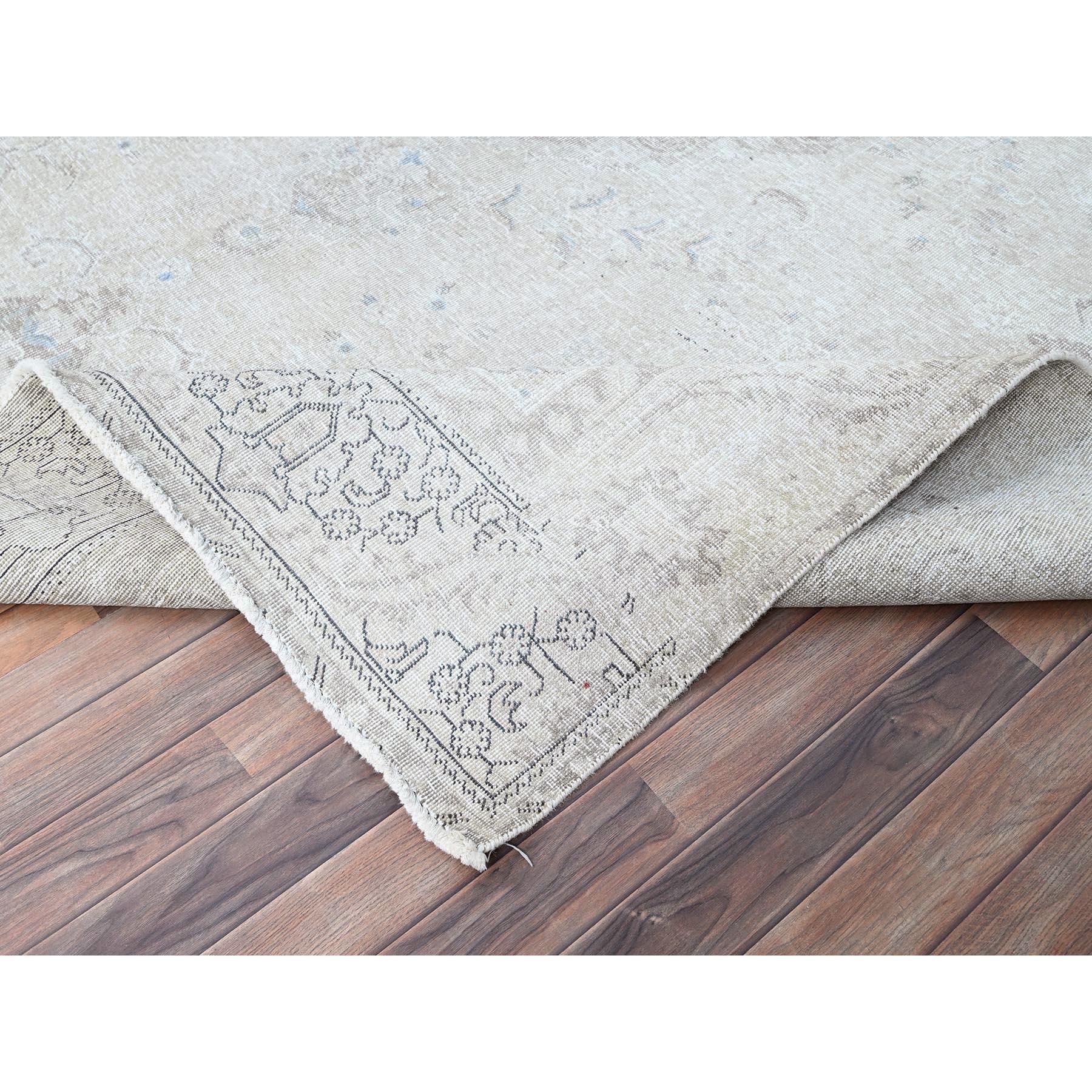 Ivory Rustic Look Wool Hand Knotted Vintage Persian White Wash Tabriz Clean Rug For Sale 2