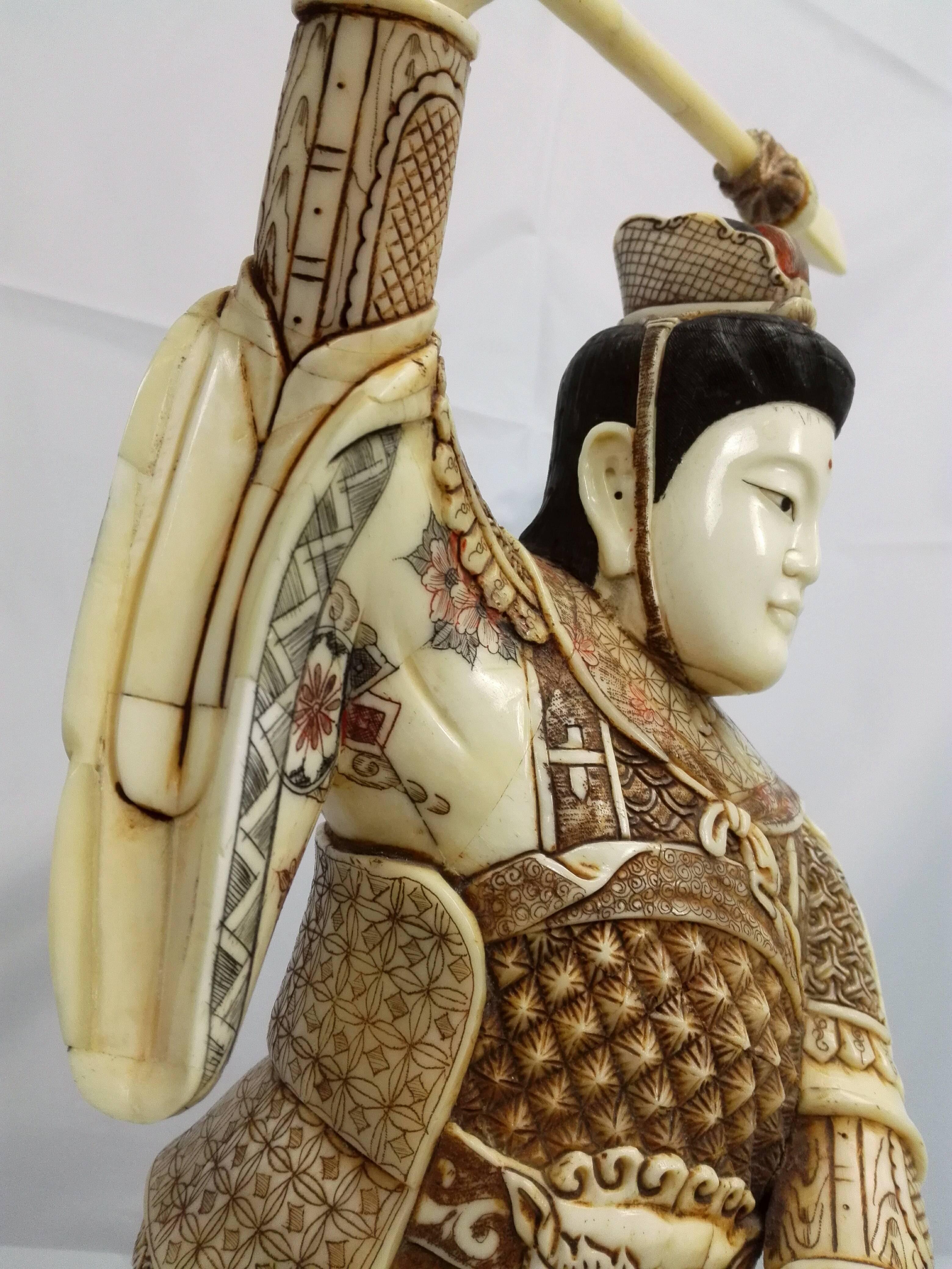 Bone 20th Century Sculpture Chinese Warrior Parade Amor Foo Dog Emblems Signet For Sale