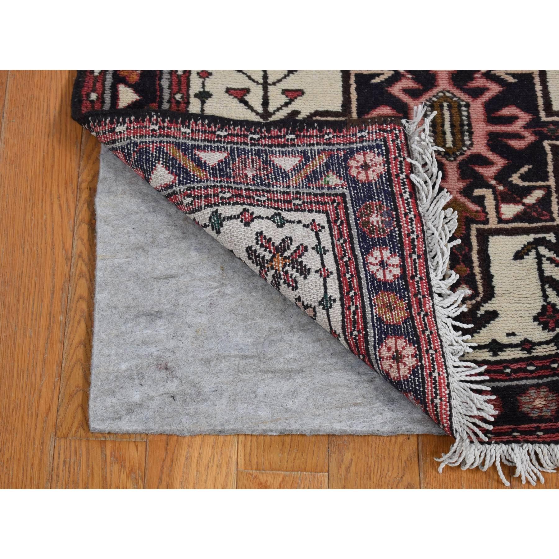 Medieval Ivory Semi Antique Persian Karajeh Soft Wool Hand Knotted XL Runner Oriental Rug For Sale