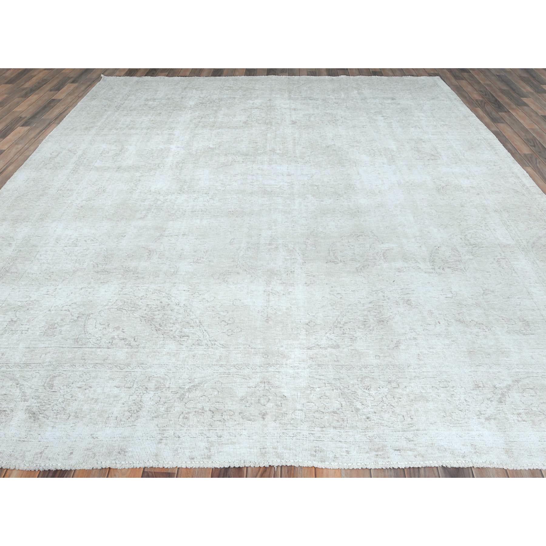 Hand-Knotted Ivory Shabby Chic Worn Wool Hand Knotted Vintage Persian Tabriz Distressed Rug For Sale