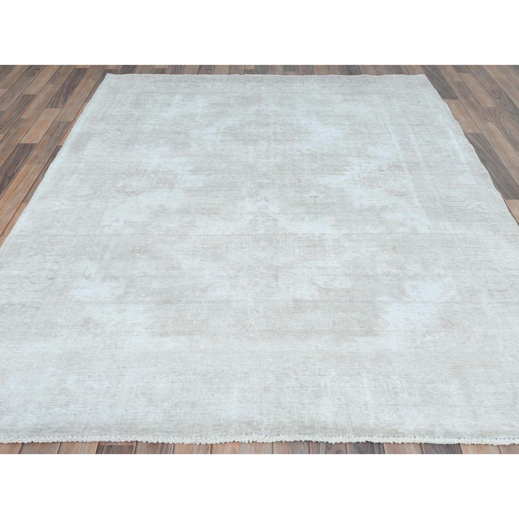 Hand-Knotted Ivory Shabby Chic Worn Wool Hand Knotted Vintage Persian Tabriz Distressed Rug