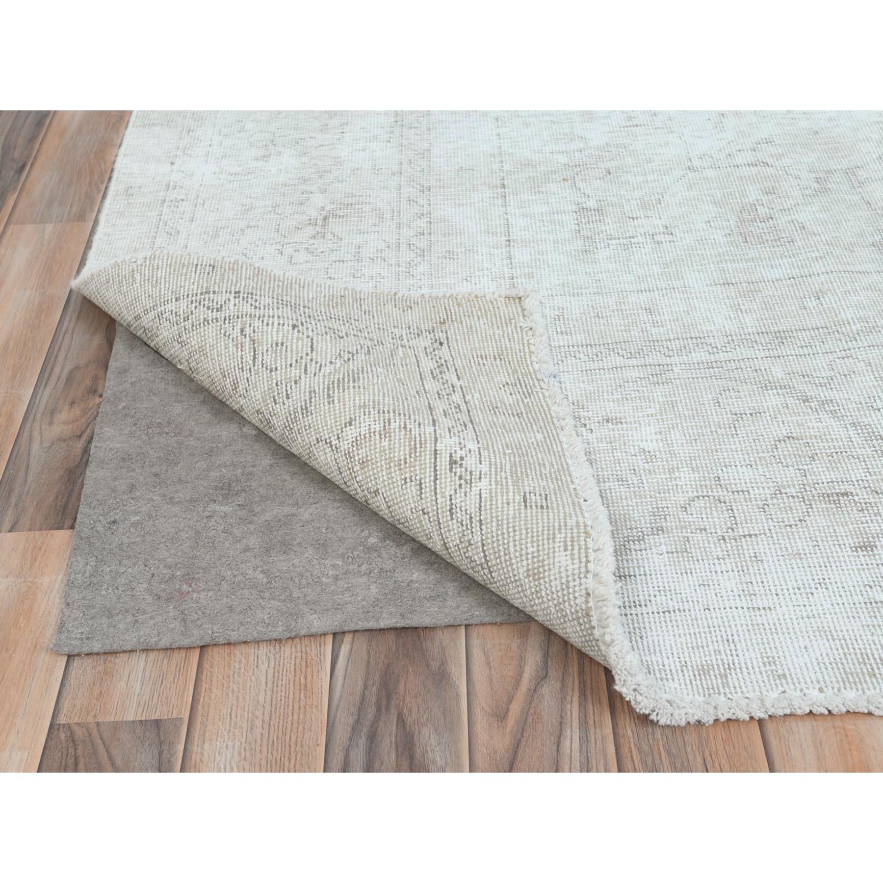 Mid-20th Century Ivory Shabby Chic Worn Wool Hand Knotted Vintage Persian Tabriz Distressed Rug For Sale