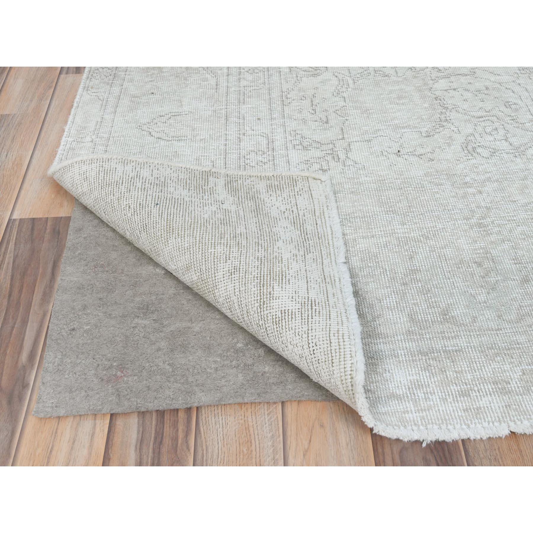 Mid-20th Century Ivory Shabby Chic Worn Wool Hand Knotted Vintage Persian Tabriz Distressed Rug For Sale