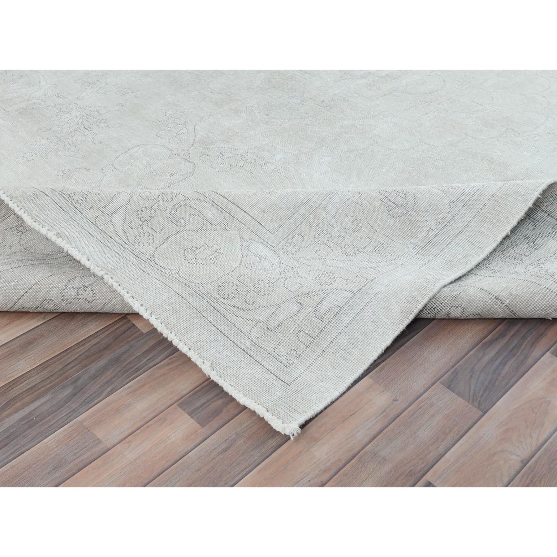 Ivory Shabby Chic Worn Wool Hand Knotted Vintage Persian Tabriz Distressed Rug For Sale 2