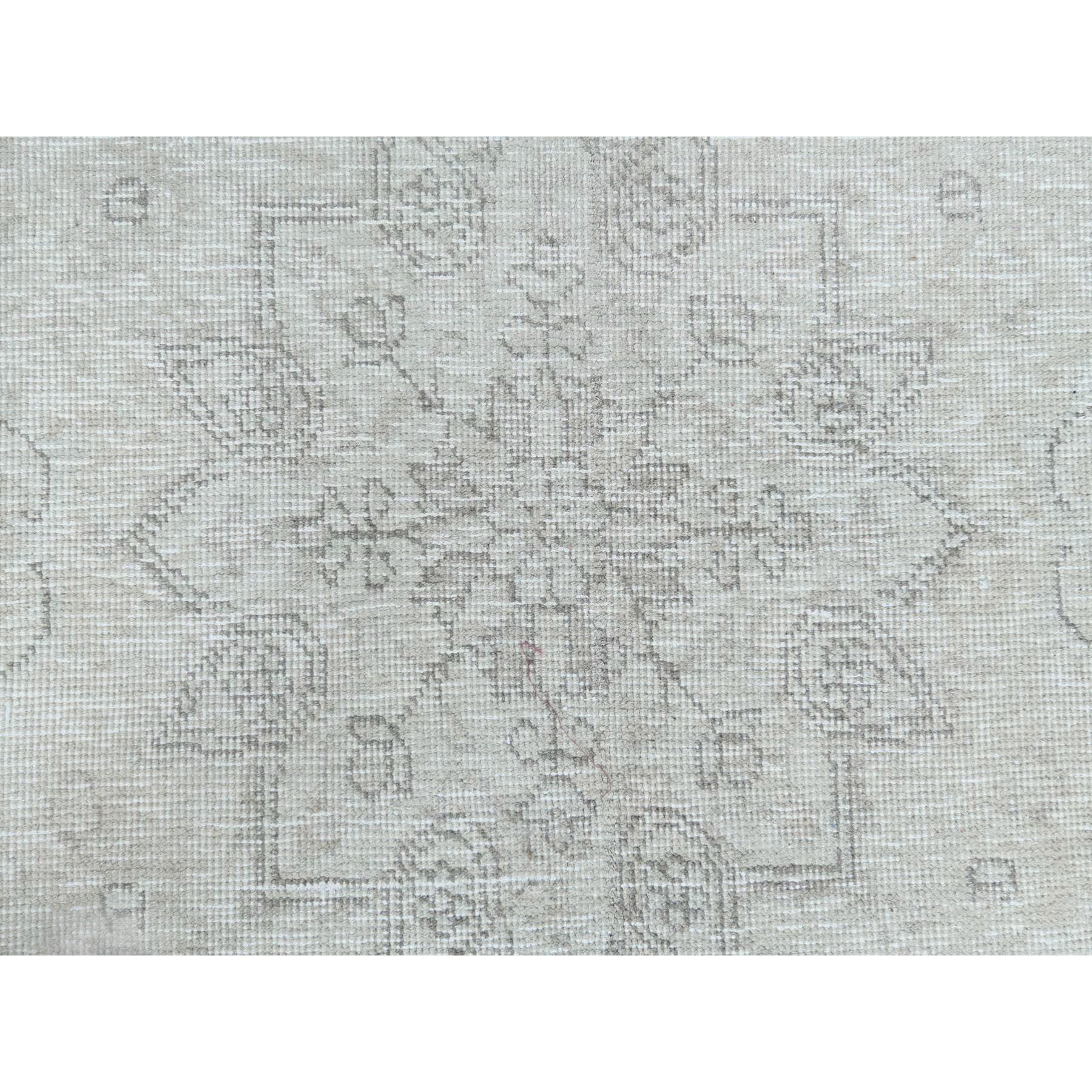 Ivory Shabby Chic Worn Wool Hand Knotted Vintage Persian Tabriz Distressed Rug For Sale 4