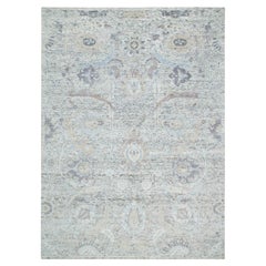 Ivory Sickle Leaf Design Silk & Wool Hand Knotted Oriental Rug 10'0" x 14'3"