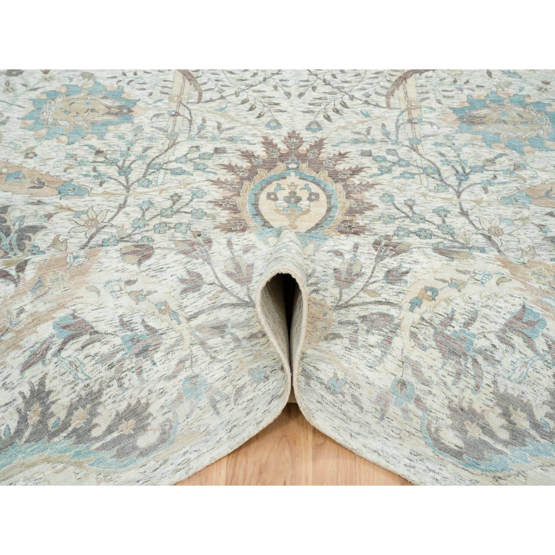 Elfenbein Sichel Blatt Design Seide/Wolle mit Hand geknüpft überdimensioniert Teppich 12'1