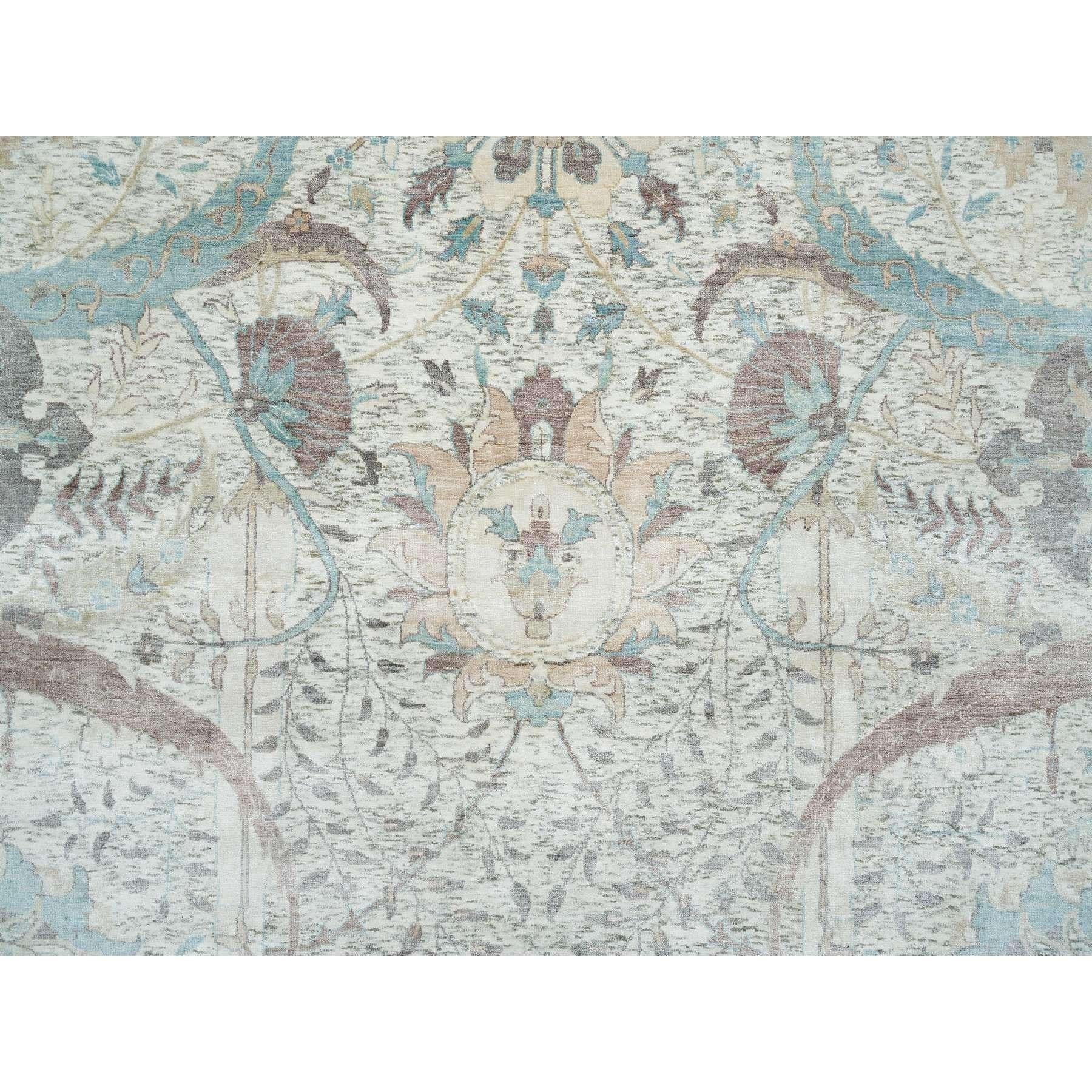 Elfenbein Sichel Blatt Design Seide/Wolle mit Hand geknüpft überdimensioniert Teppich 12'1