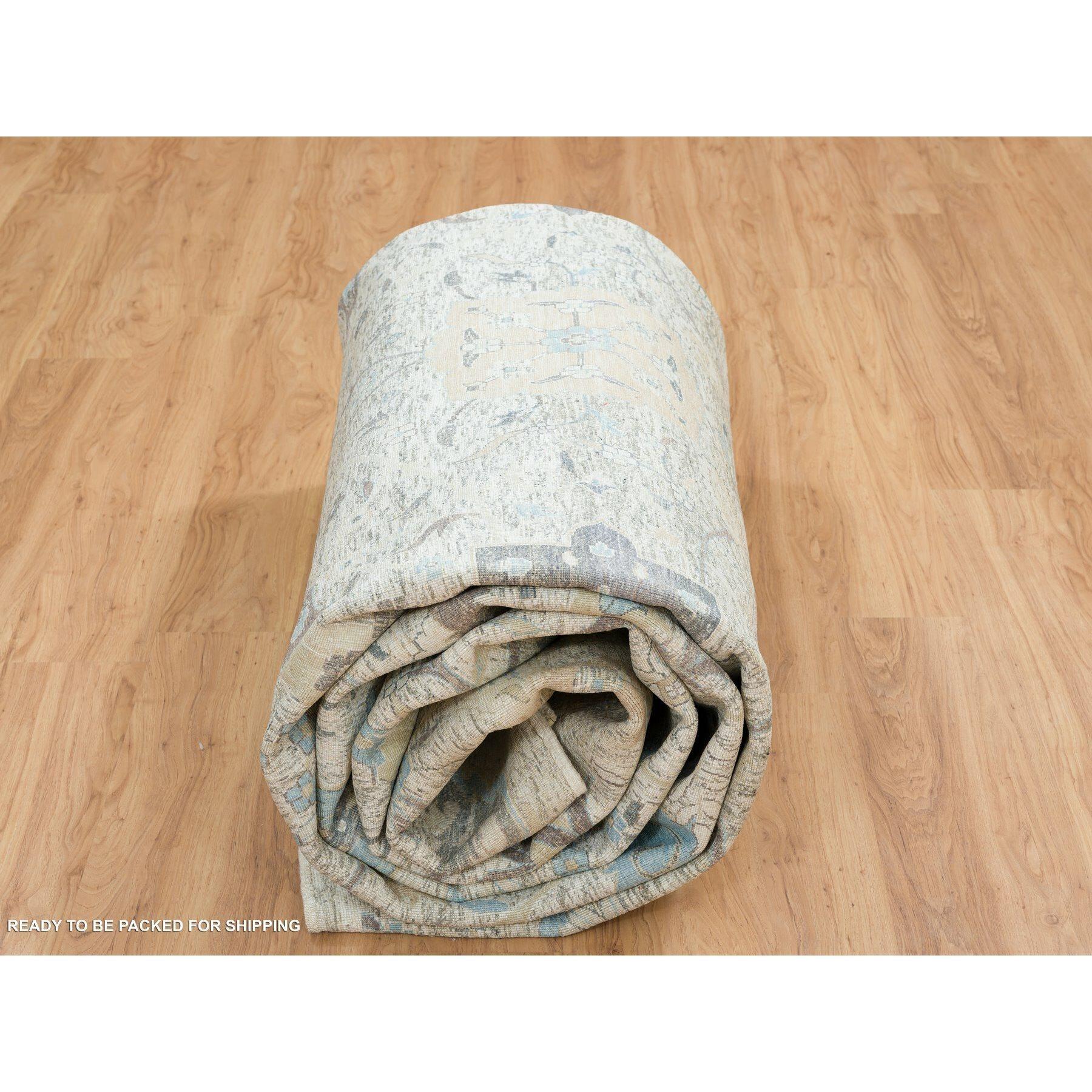 Elfenbein Sichel Blatt Design Seide/Wolle mit Hand geknüpft überdimensioniert Teppich 12'1
