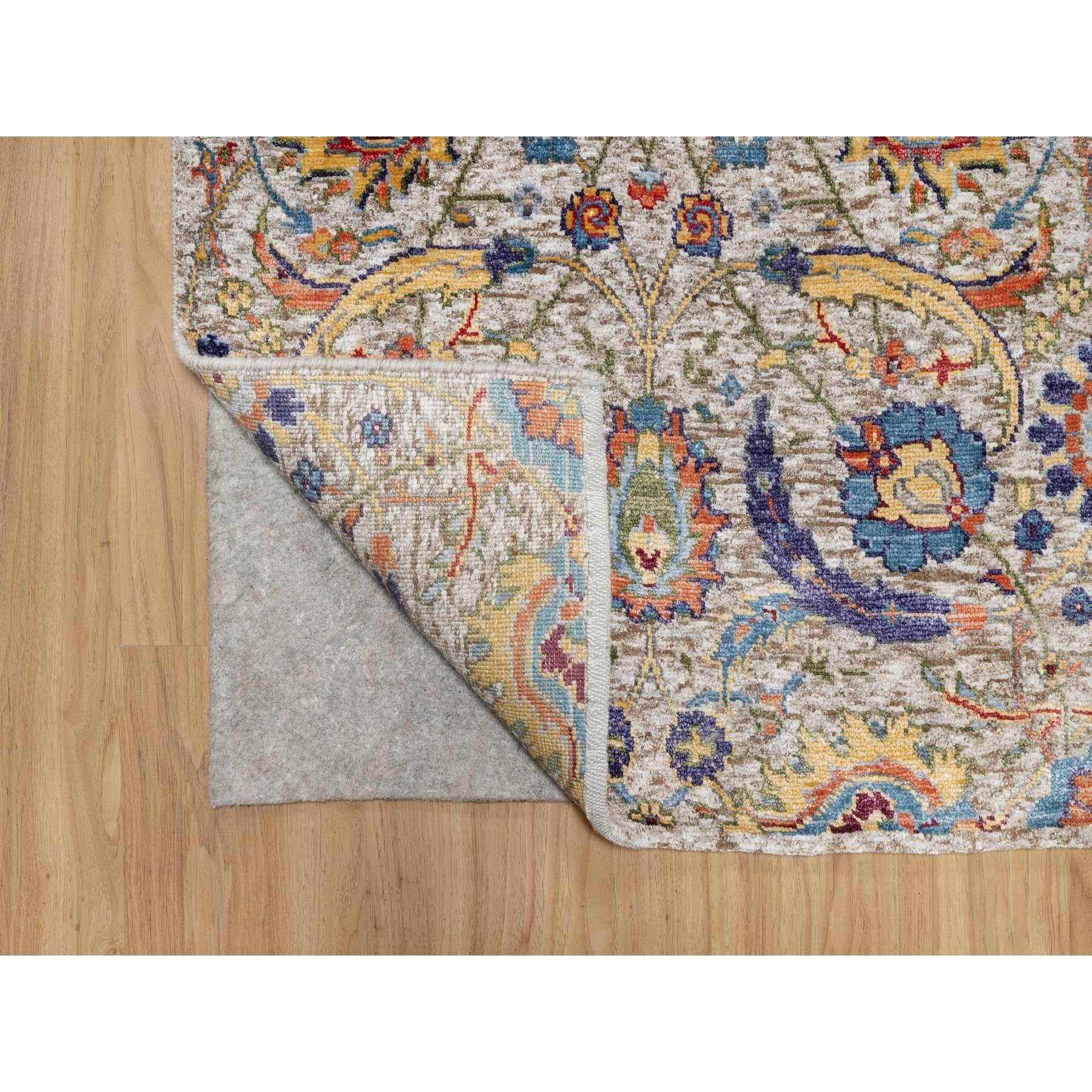 Medieval Ivory Sickle Leaf Wool and Silk Hand Knotted XL Runner Oriental Rug 2'6