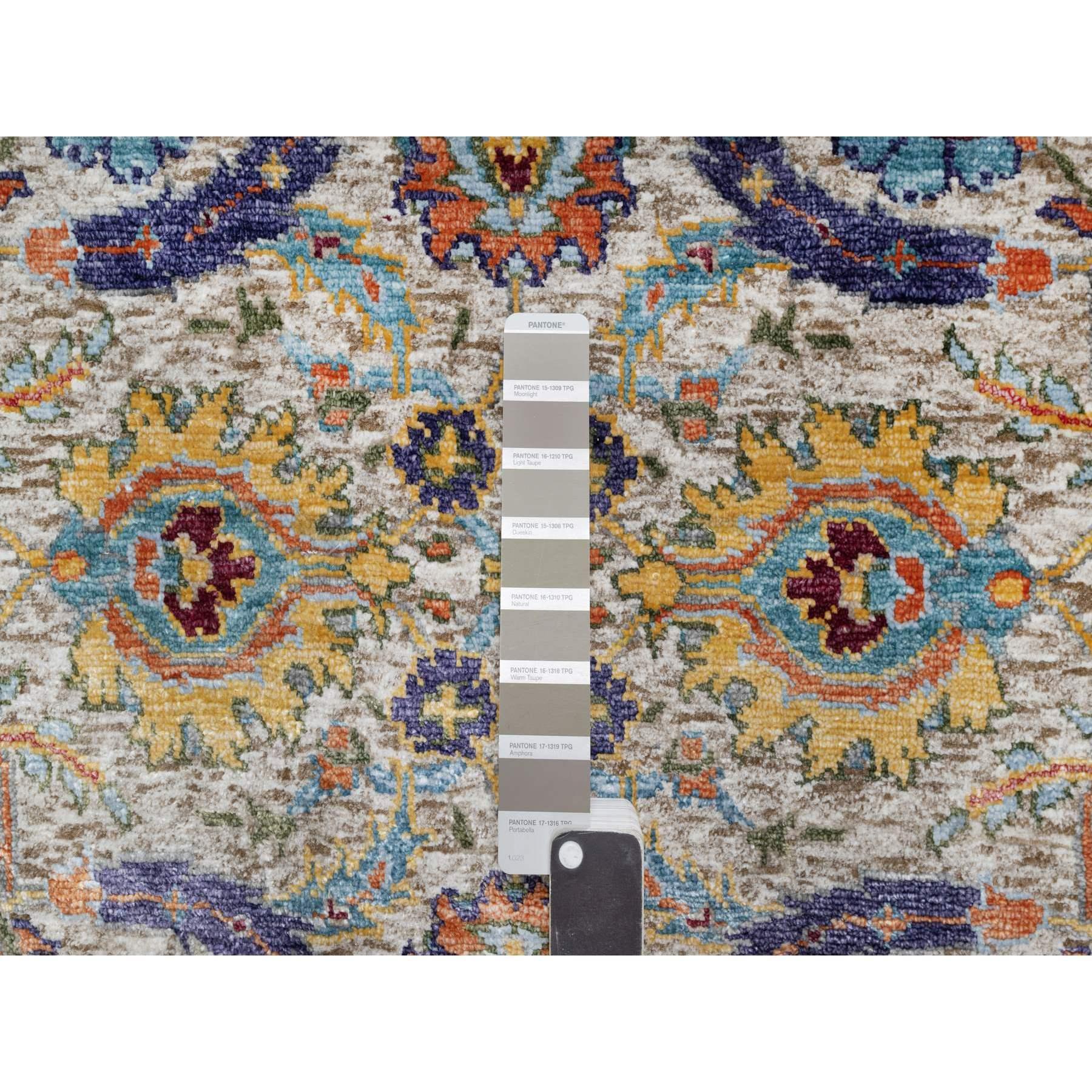 Indian Ivory Sickle Leaf Wool and Silk Hand Knotted XL Runner Oriental Rug 2'6