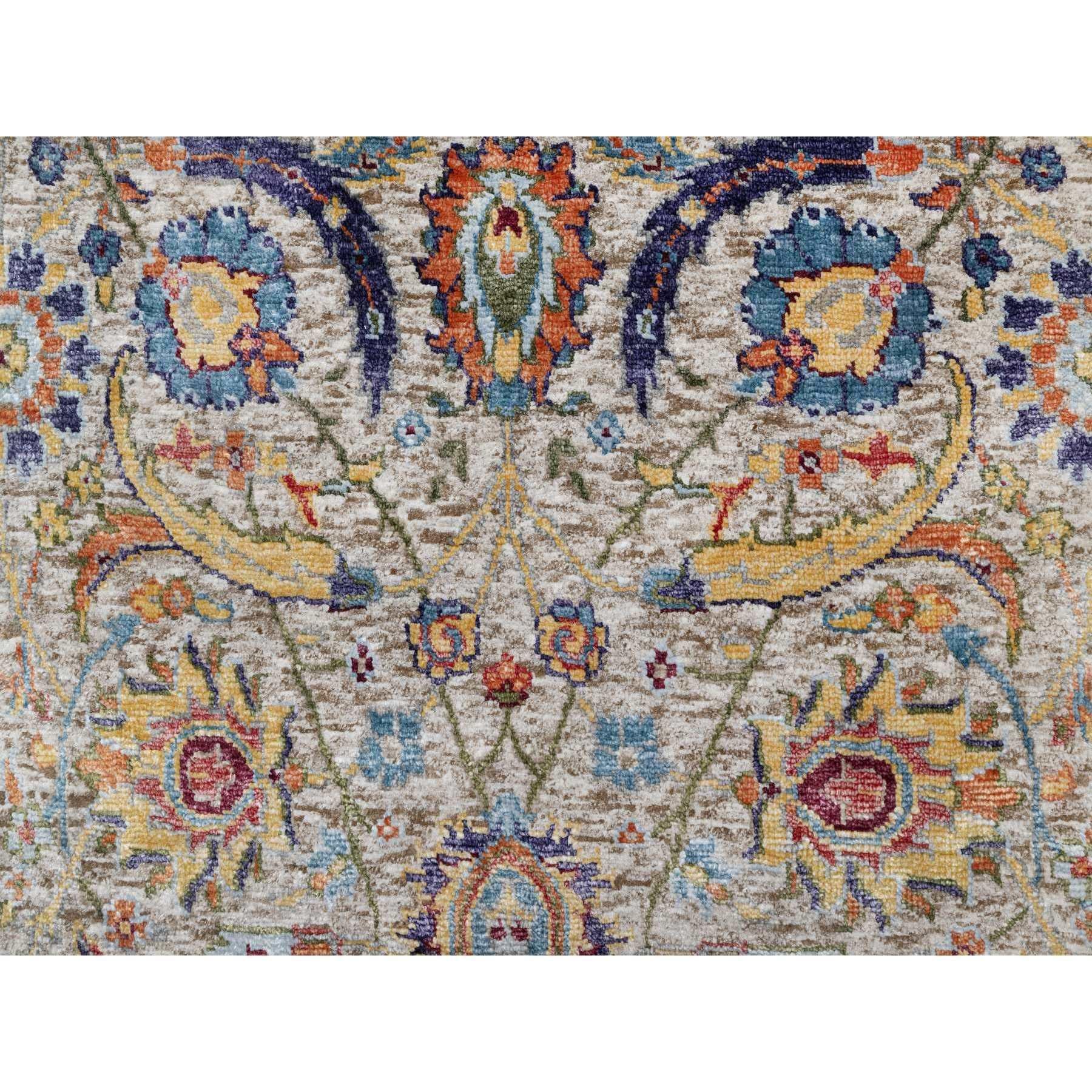 Hand-Knotted Ivory Sickle Leaf Wool and Silk Hand Knotted XL Runner Oriental Rug 2'6