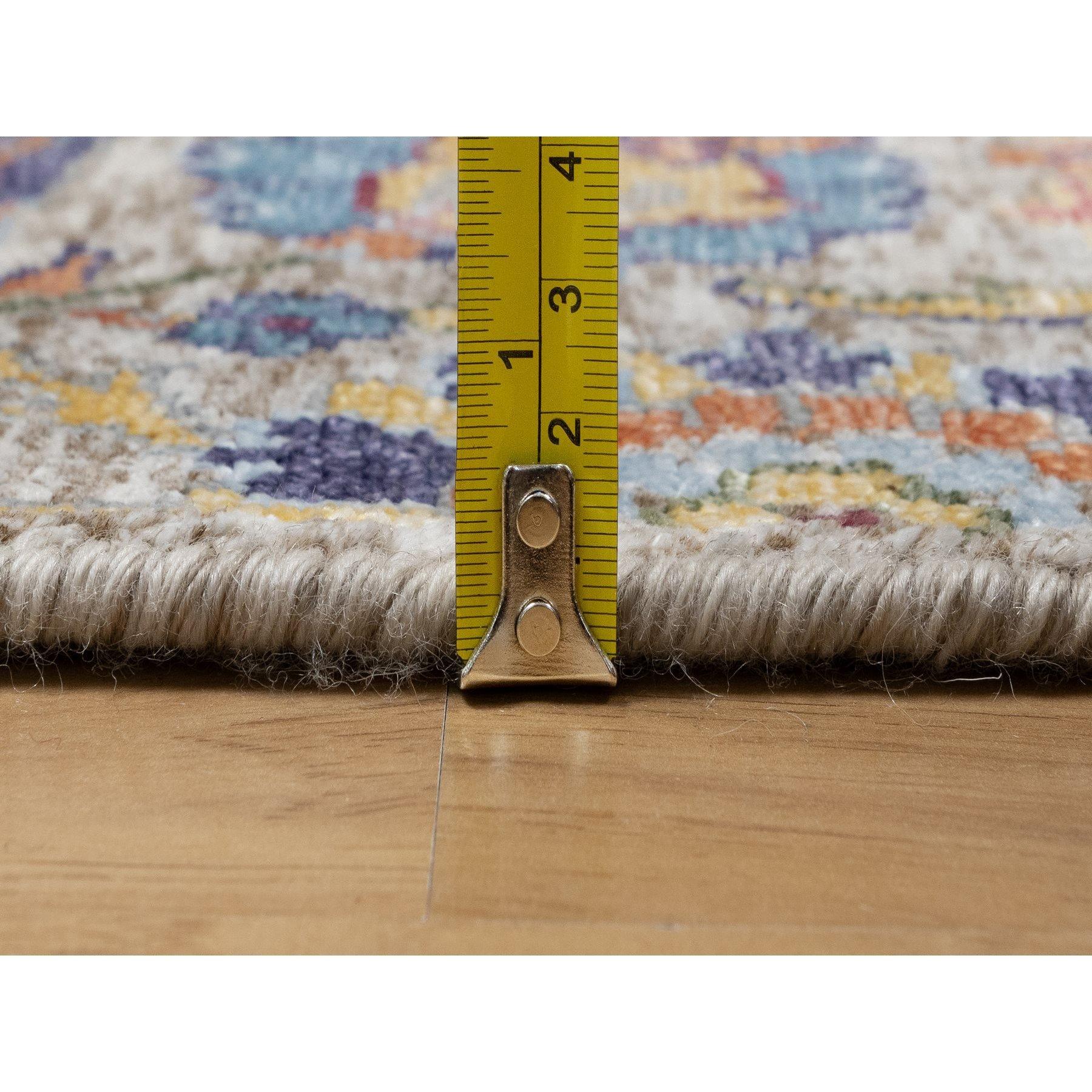 Contemporary Ivory Sickle Leaf Wool and Silk Hand Knotted XL Runner Oriental Rug 2'6